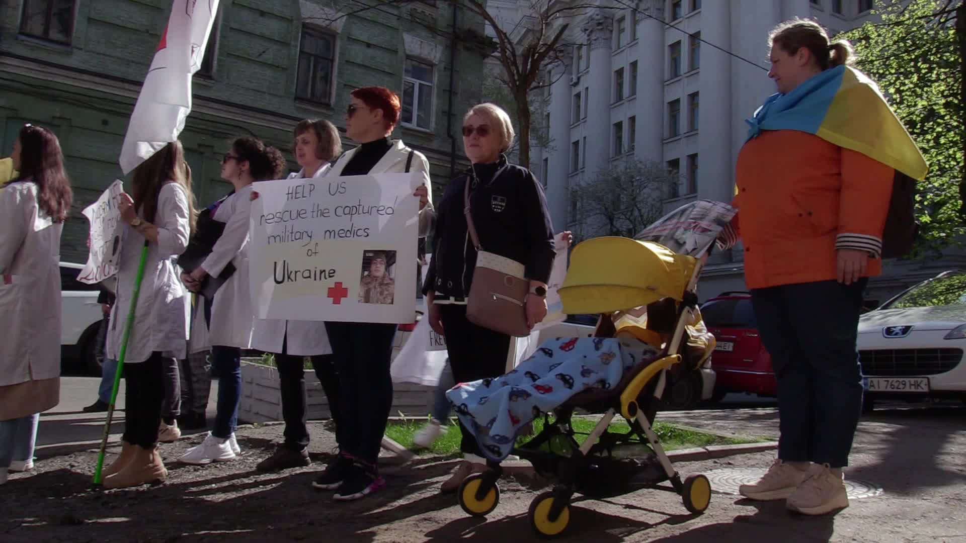 Relatives of Ukrainian POW military medics protest in Kyiv, amid Russia's invasion of Ukraine