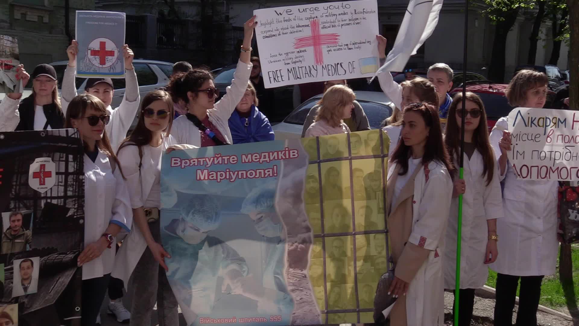 Relatives of Ukrainian POW military medics protest in Kyiv, amid Russia's invasion of Ukraine