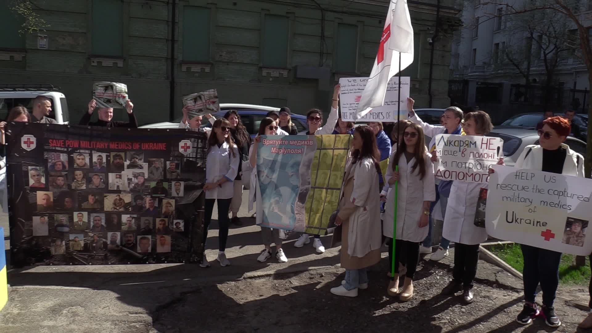 Relatives of Ukrainian POW military medics protest in Kyiv, amid Russia's invasion of Ukraine