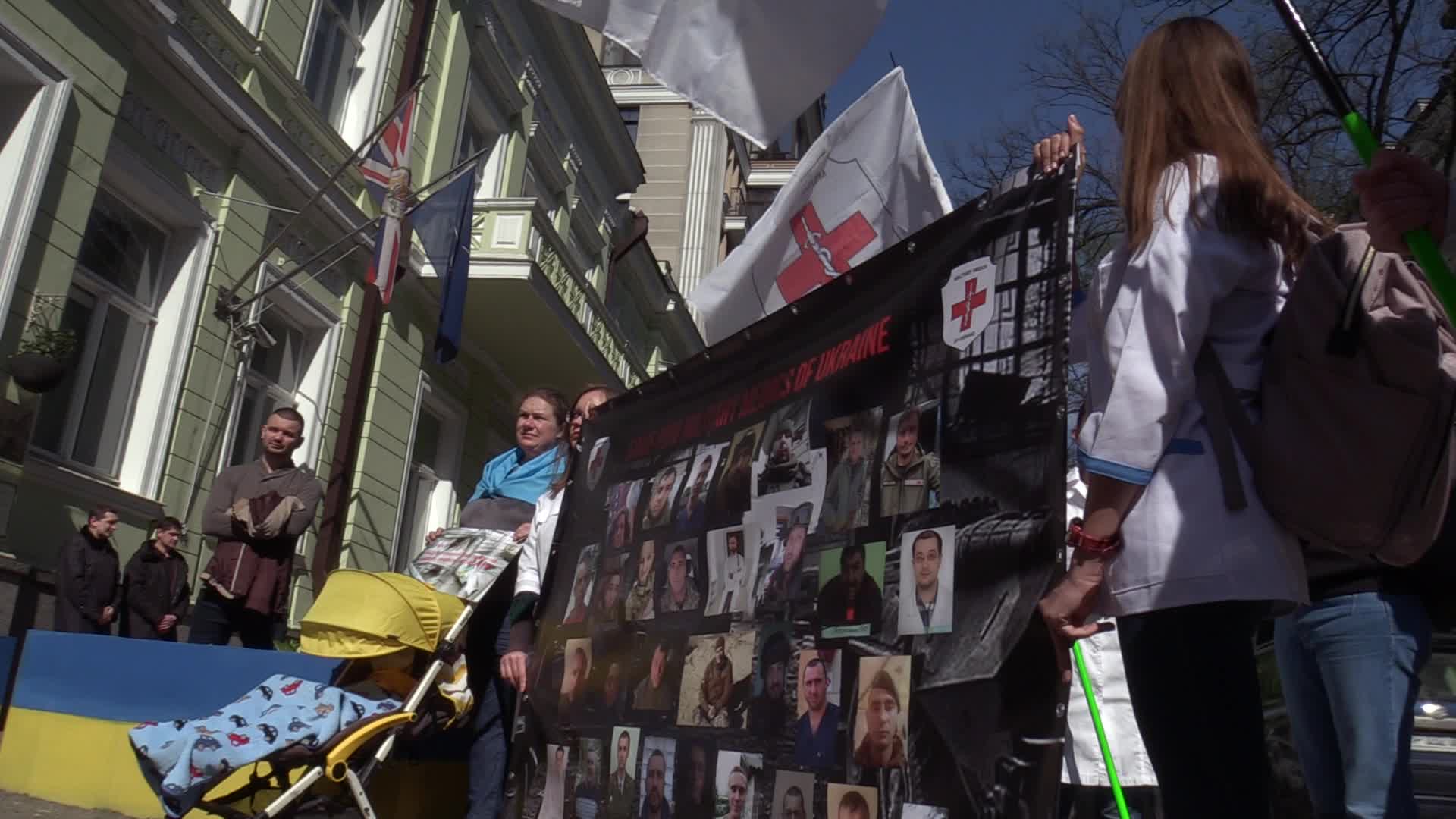 Relatives of Ukrainian POW military medics protest in Kyiv, amid Russia's invasion of Ukraine