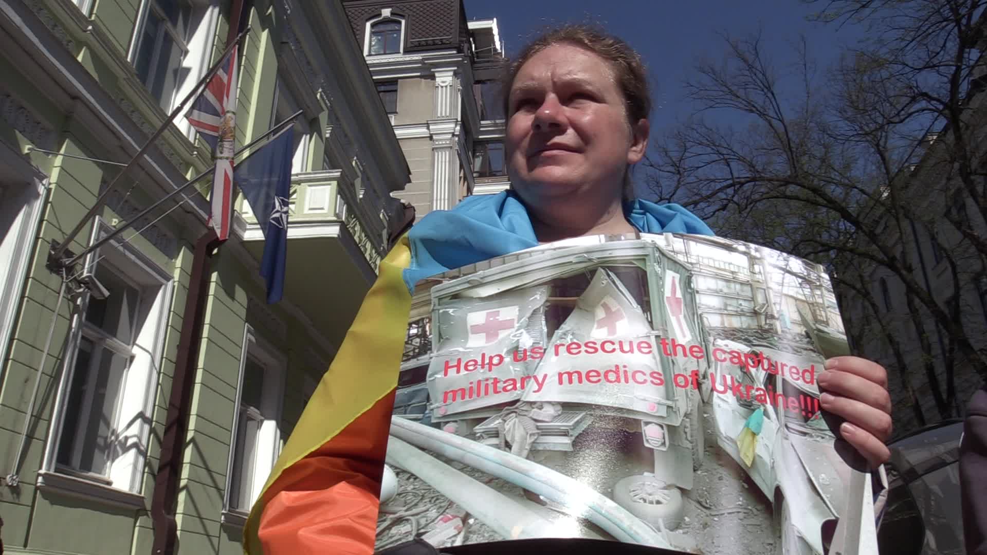 Relatives of Ukrainian POW military medics protest in Kyiv, amid Russia's invasion of Ukraine