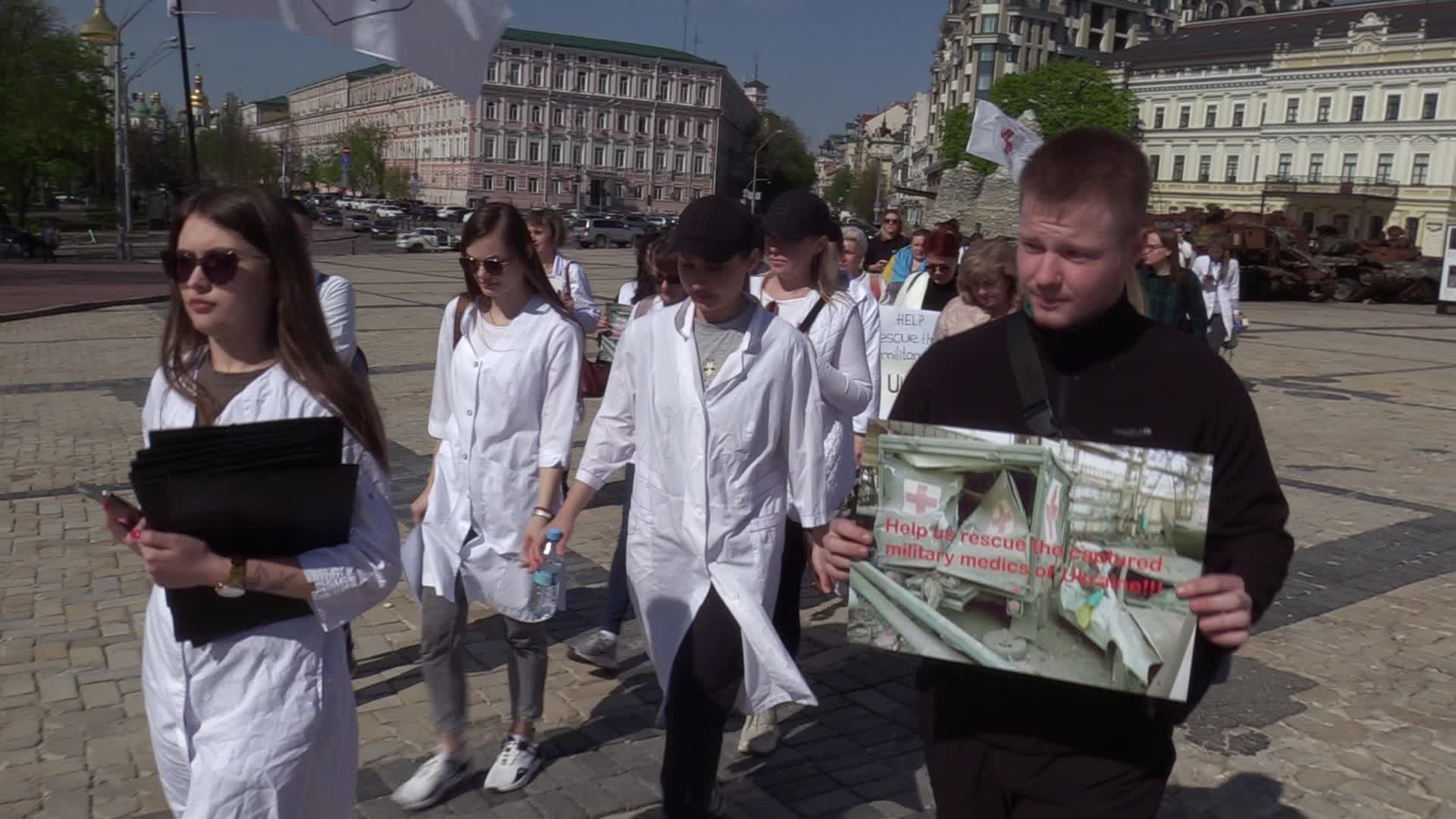 Relatives of Ukrainian POW military medics protest in Kyiv, amid Russia's invasion of Ukraine