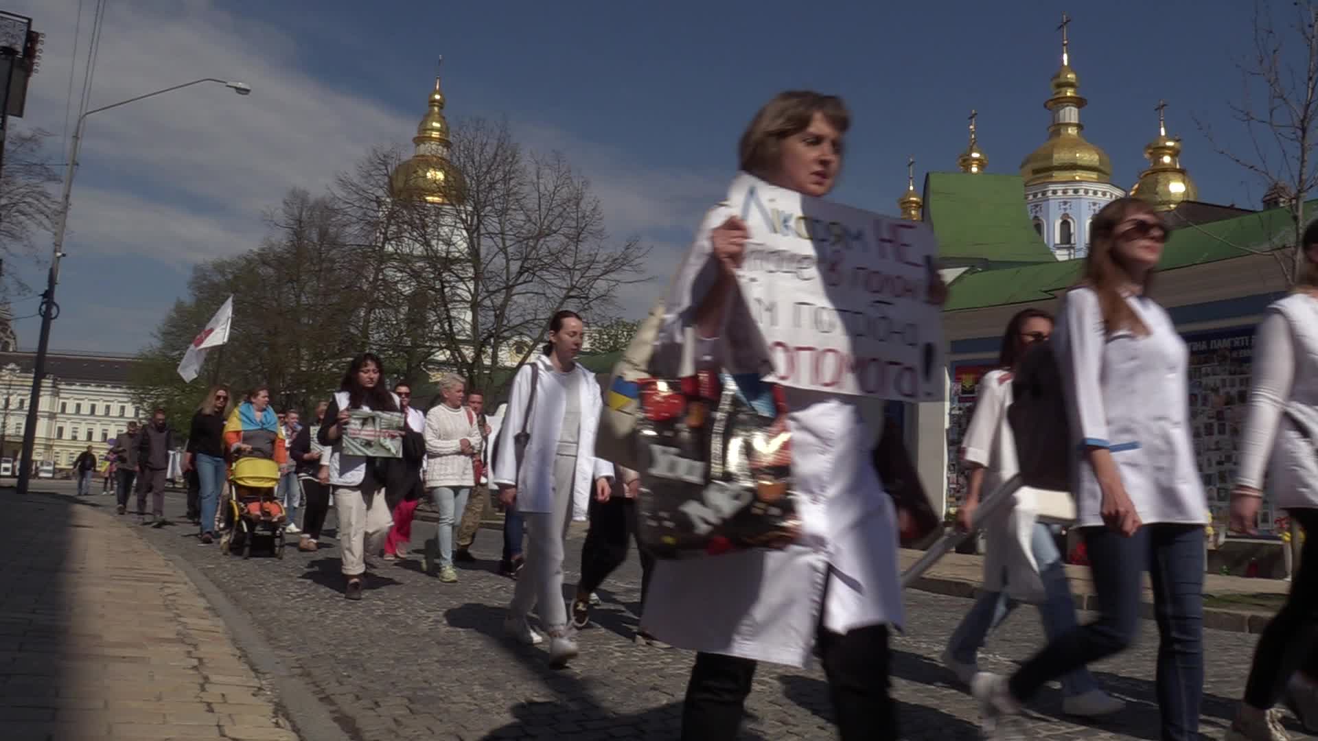 Relatives of Ukrainian POW military medics protest in Kyiv, amid Russia's invasion of Ukraine