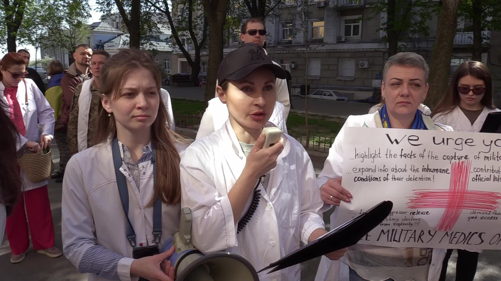 Relatives of Ukrainian POW military medics protest in Kyiv, amid Russia's invasion of Ukraine
