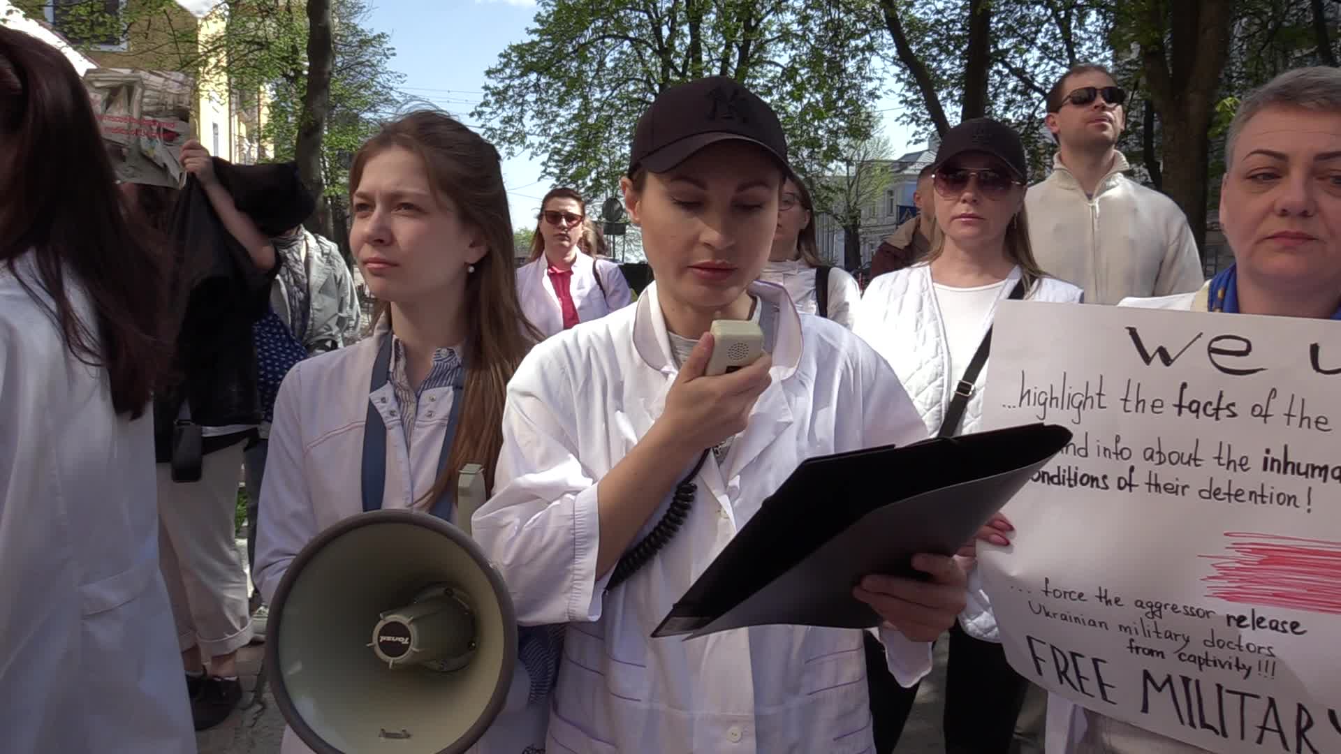 Relatives of Ukrainian POW military medics protest in Kyiv, amid Russia's invasion of Ukraine