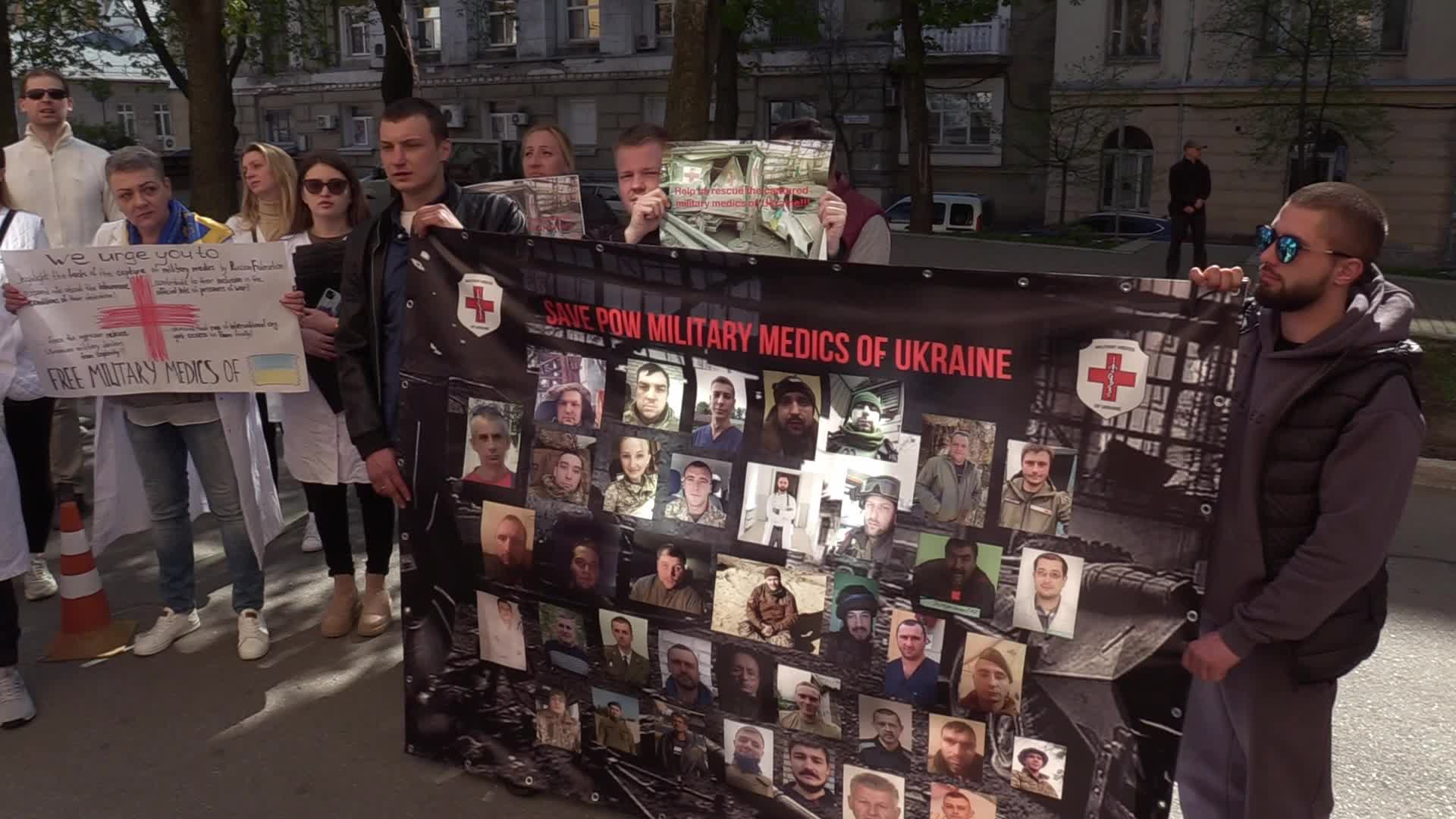 Relatives of Ukrainian POW military medics protest in Kyiv, amid Russia's invasion of Ukraine