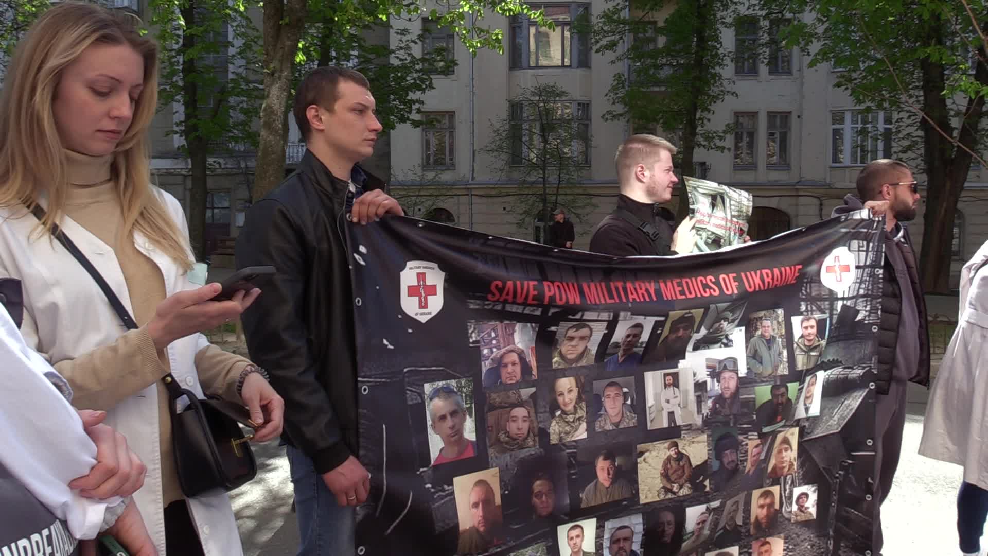 Relatives of Ukrainian POW military medics protest in Kyiv, amid Russia's invasion of Ukraine