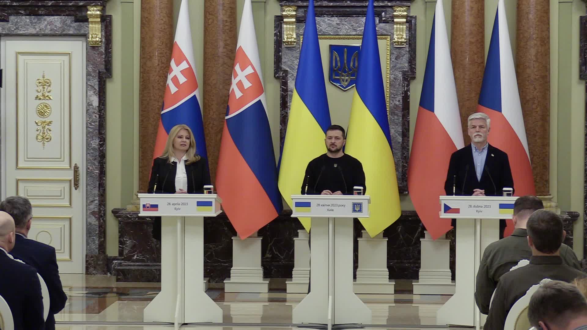 Press-conference of Presidents of Czech Republic, Slovakia and Ukraine in Kyiv, amid Russian invasion of Ukraine