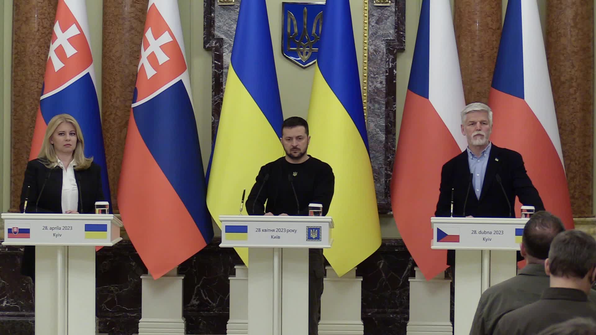 Press-conference of Presidents of Czech Republic, Slovakia and Ukraine in Kyiv, amid Russian invasion of Ukraine