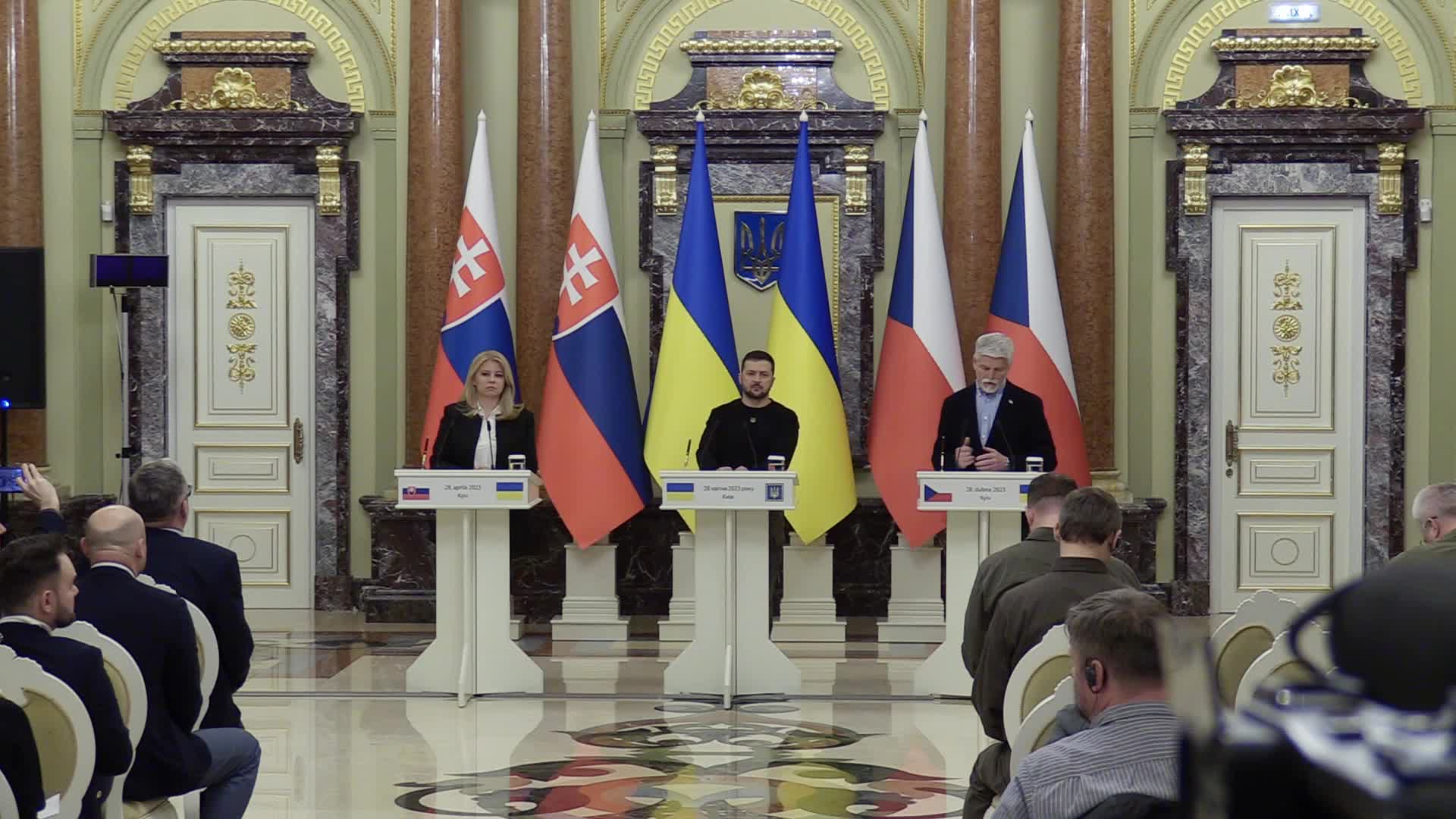 Press-conference of Presidents of Czech Republic, Slovakia and Ukraine in Kyiv, amid Russian invasion of Ukraine