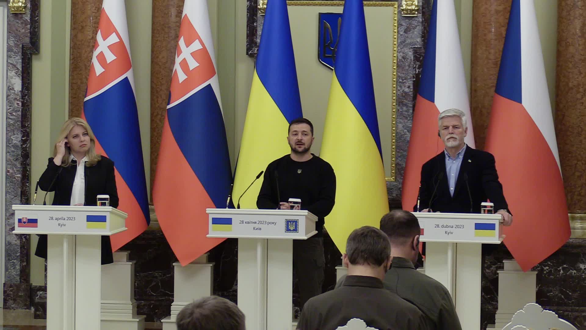 Press-conference of Presidents of Czech Republic, Slovakia and Ukraine in Kyiv, amid Russian invasion of Ukraine