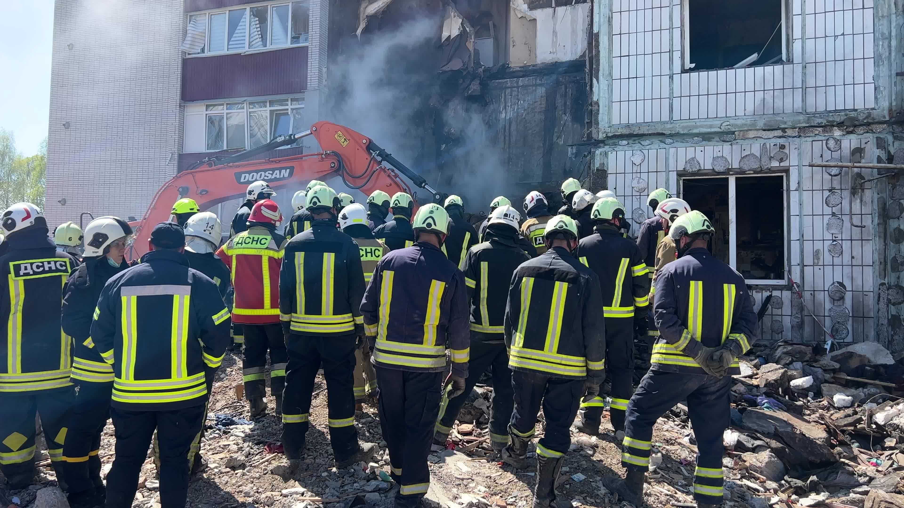 Residential building heavily damaged by a Russian missile, amid Russia's attack on Ukraine, in the town of Uman
