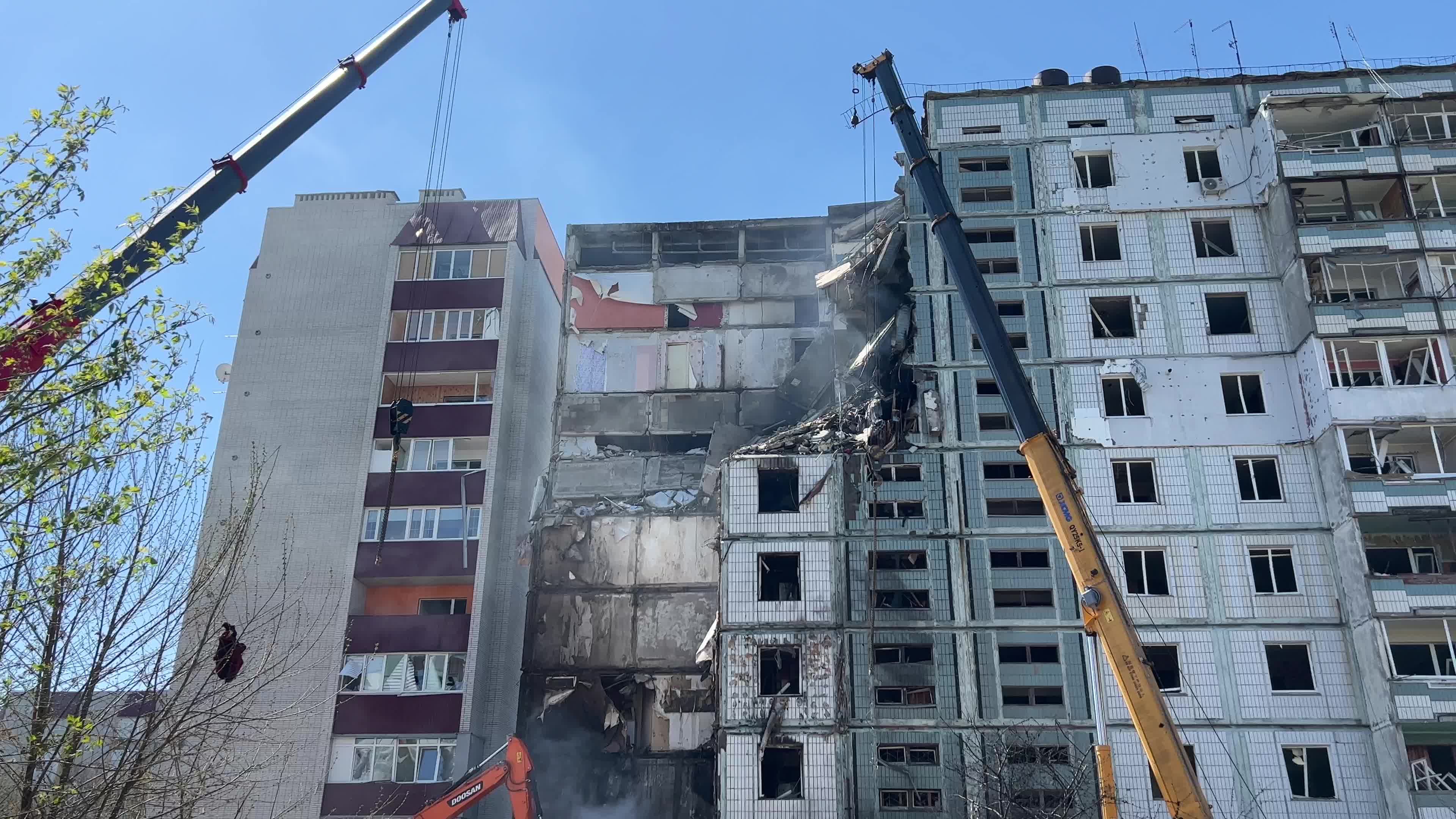 Residential building heavily damaged by a Russian missile, amid Russia's attack on Ukraine, in the town of Uman