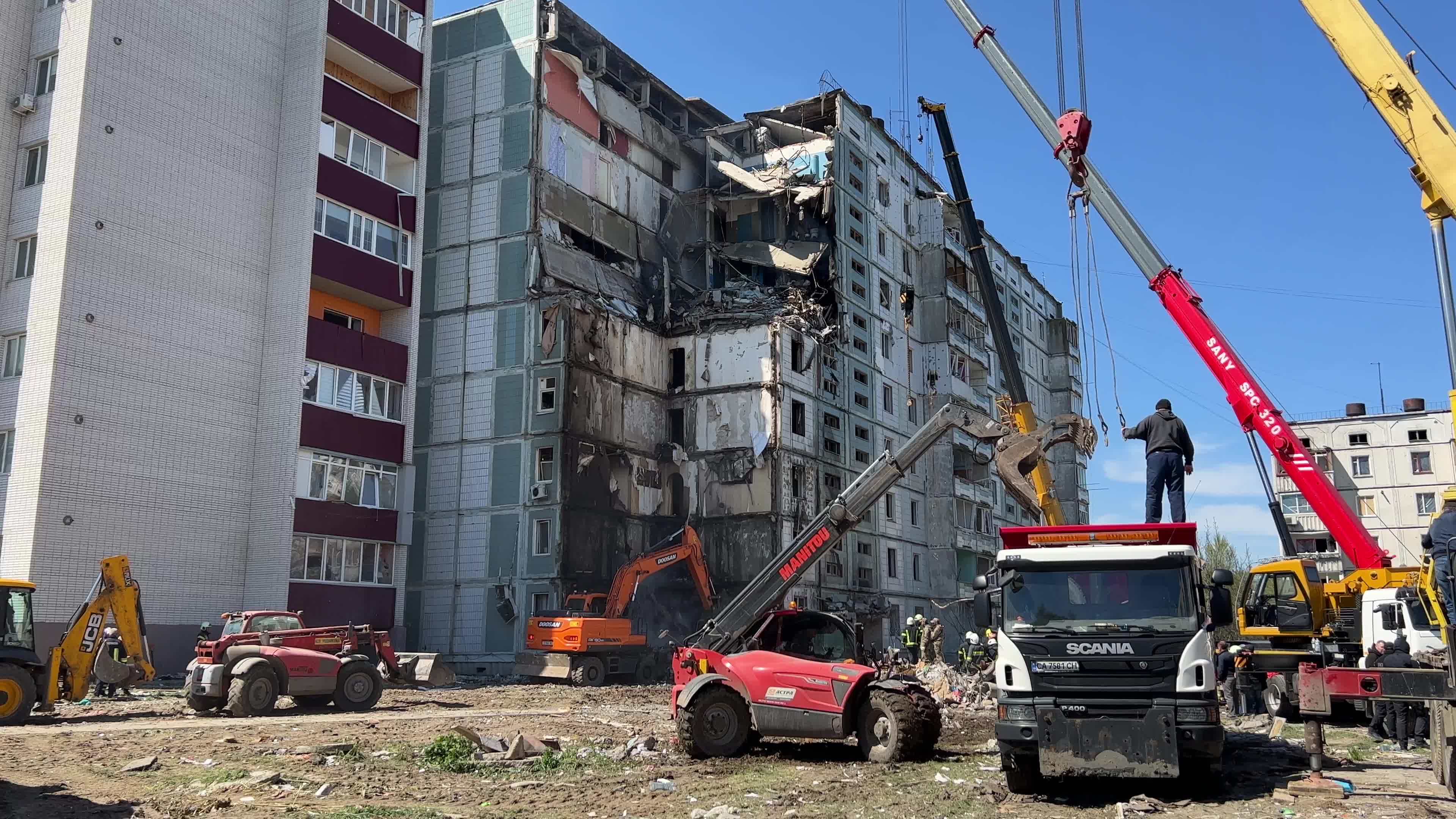 Residential building heavily damaged by a Russian missile, amid Russia's attack on Ukraine, in the town of Uman