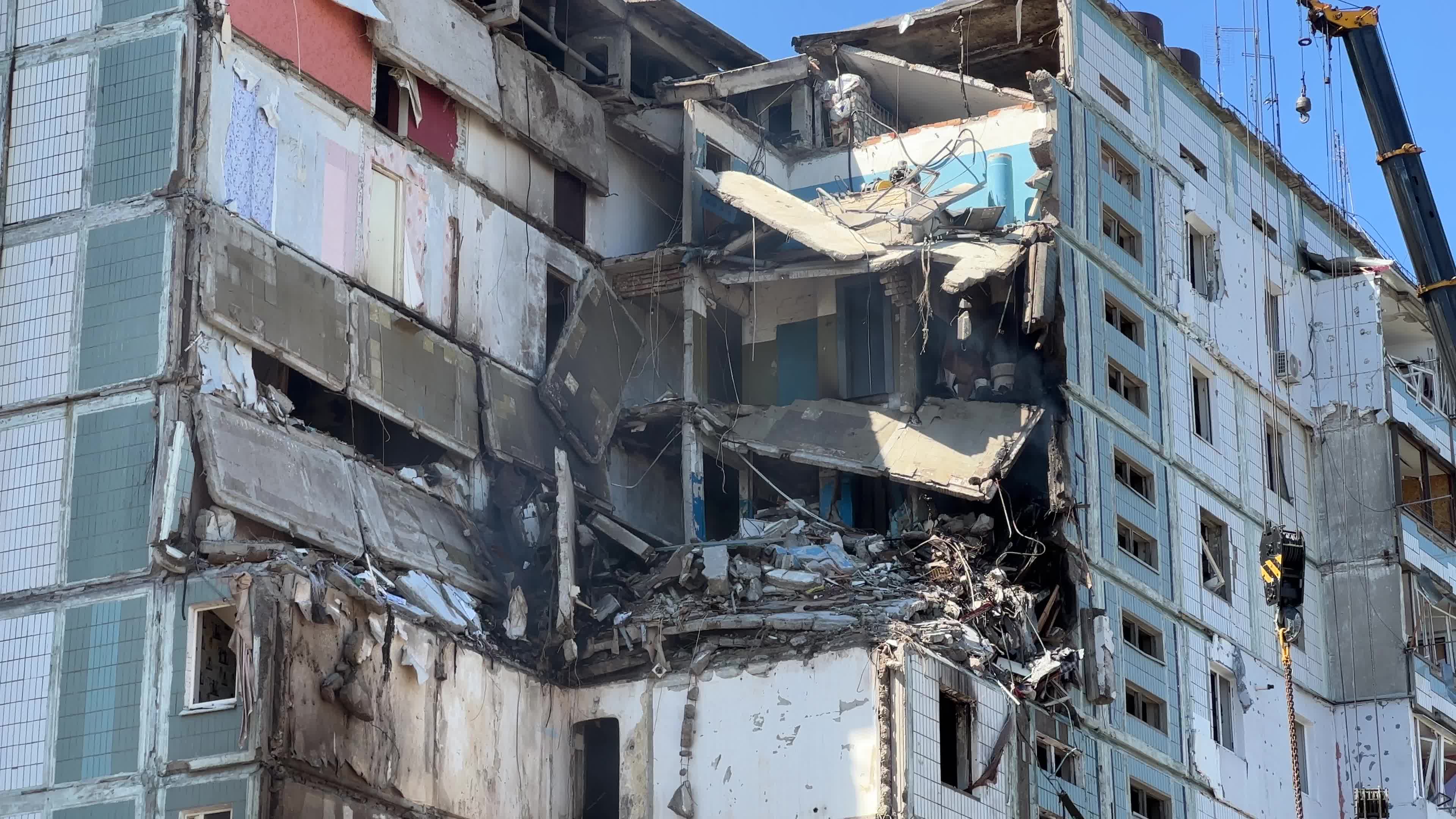 Residential building heavily damaged by a Russian missile, amid Russia's attack on Ukraine, in the town of Uman