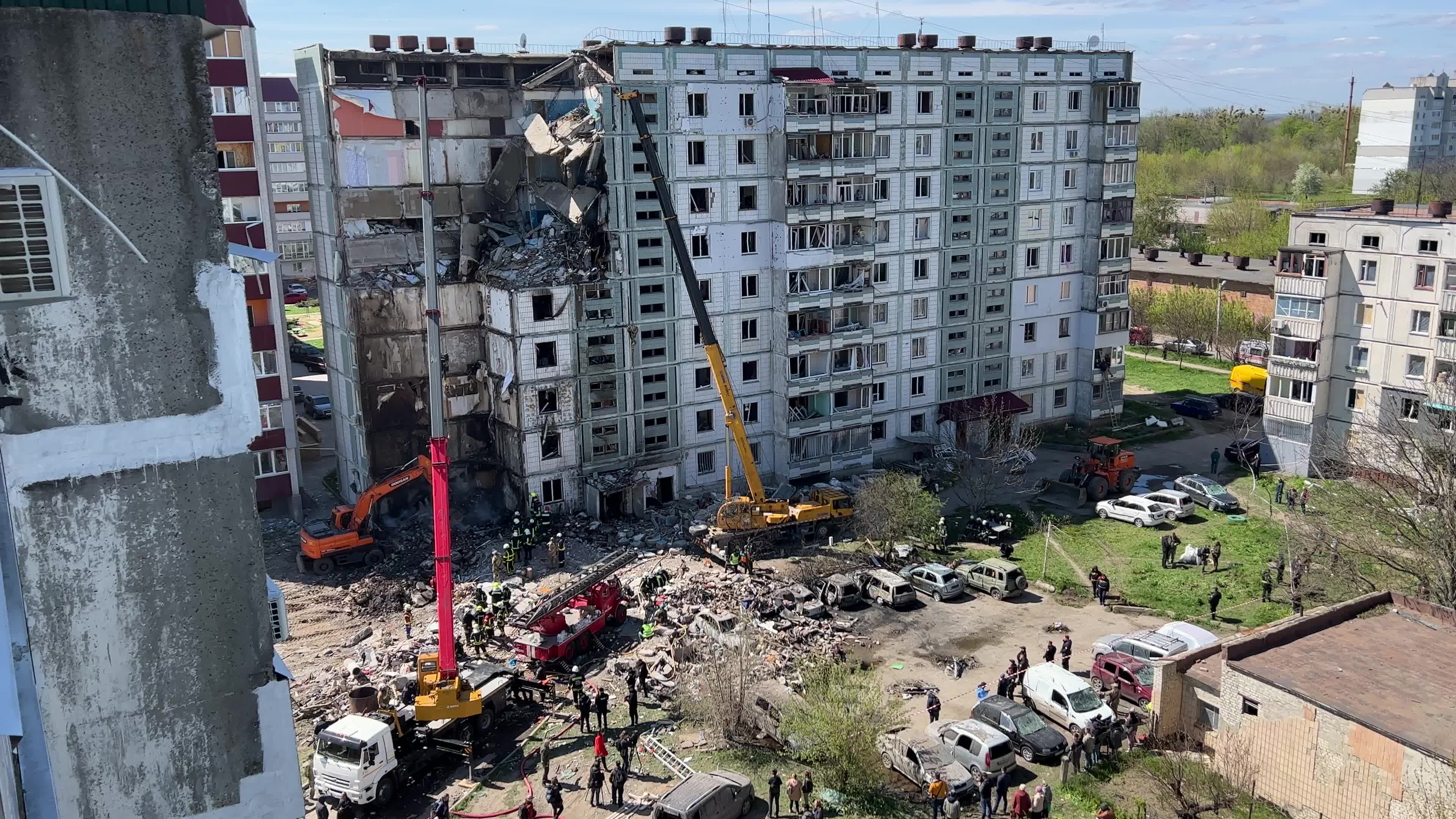 Residential building heavily damaged by a Russian missile, amid Russia's attack on Ukraine, in the town of Uman
