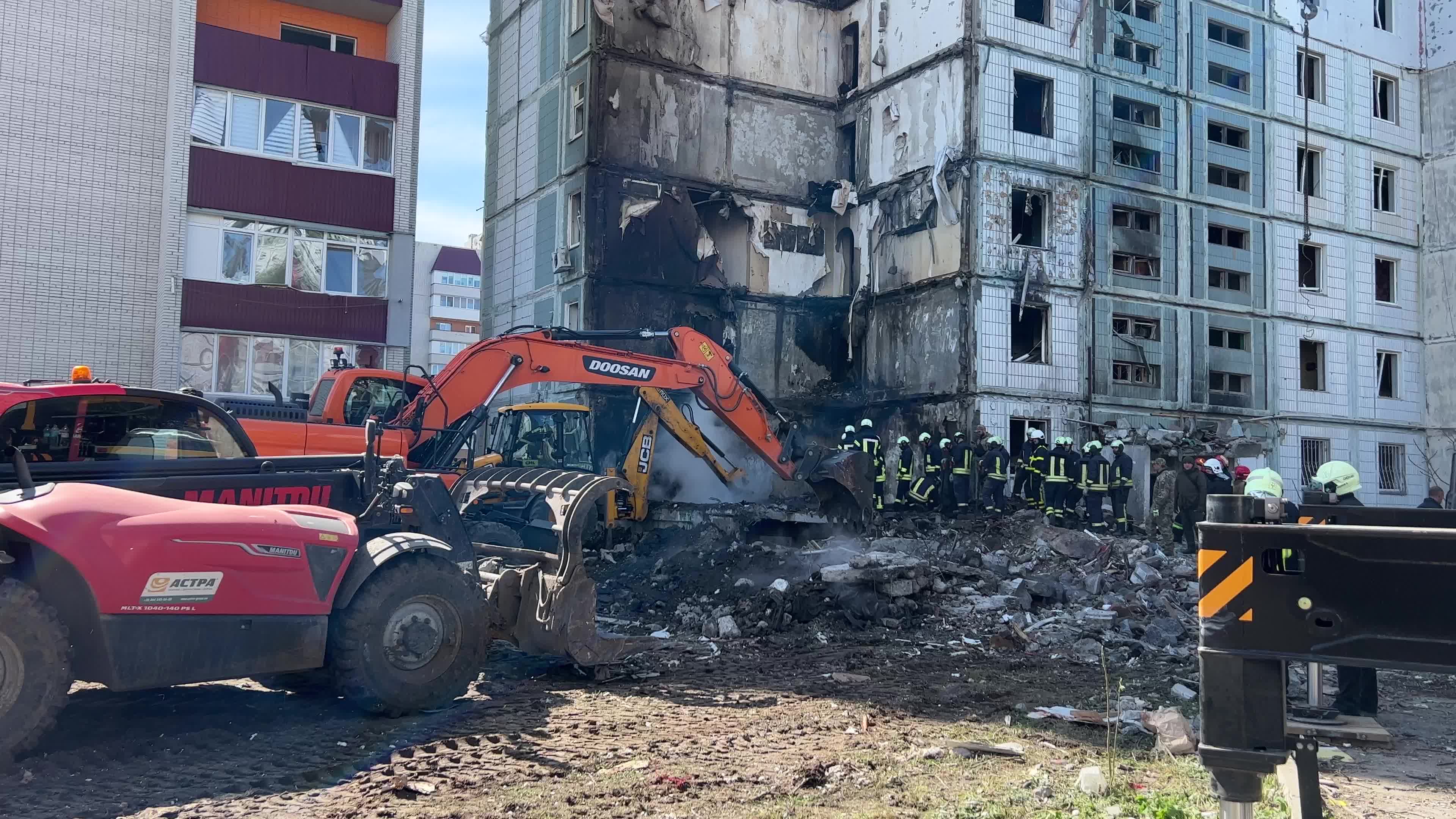 Residential building heavily damaged by a Russian missile, amid Russia's attack on Ukraine, in the town of Uman