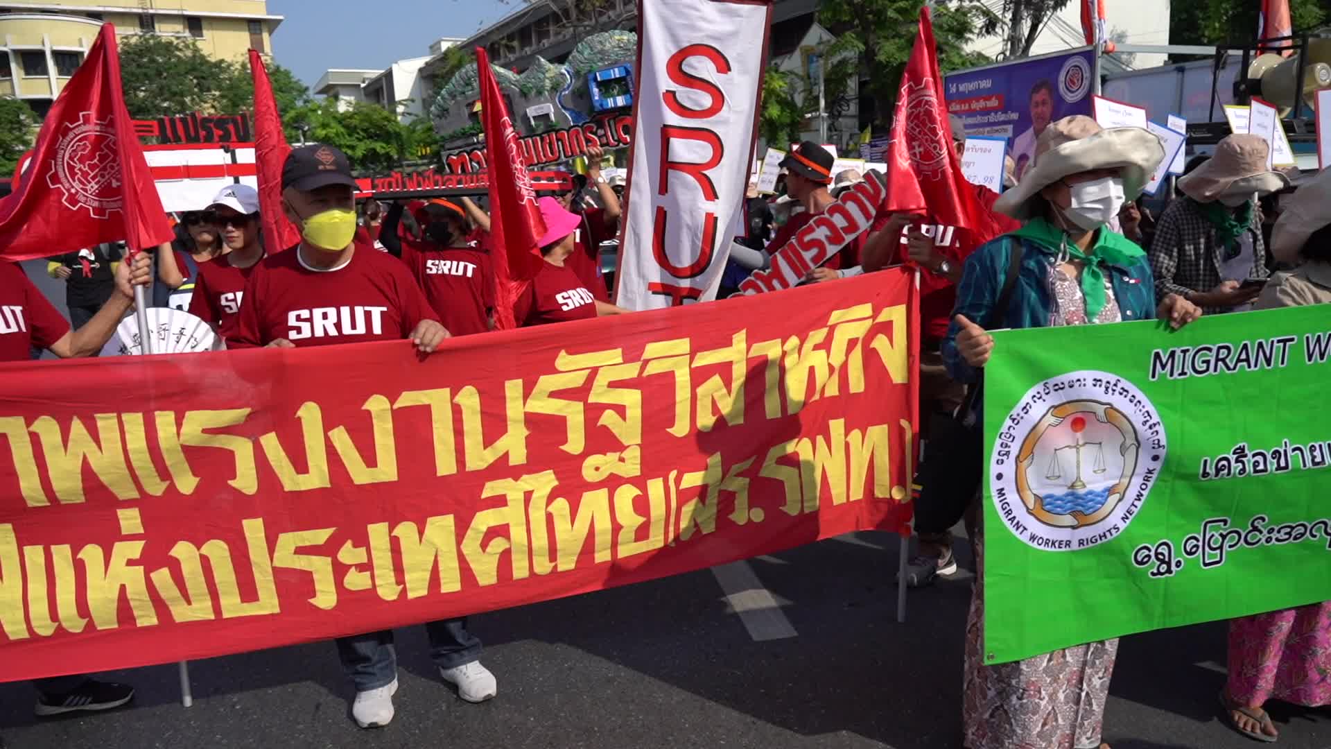 Laborers Demonstrate to Mark International Workers' Day in Bangkok.
