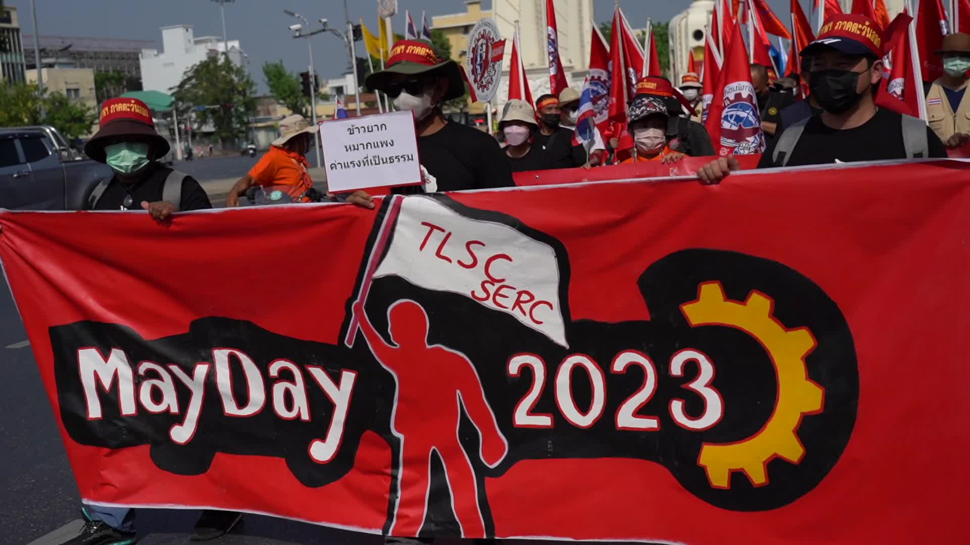 Laborers Demonstrate to Mark International Workers' Day in Bangkok.