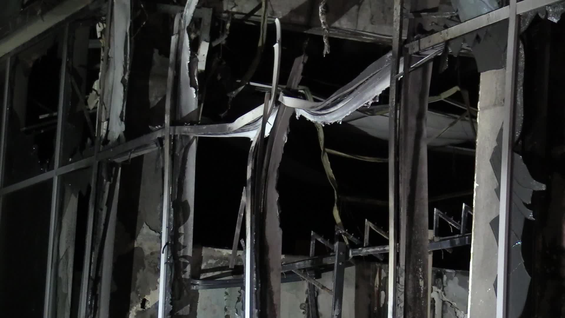 A building damaged by shooted down drone in Kyiv, amid Russia's attack on Ukraine.