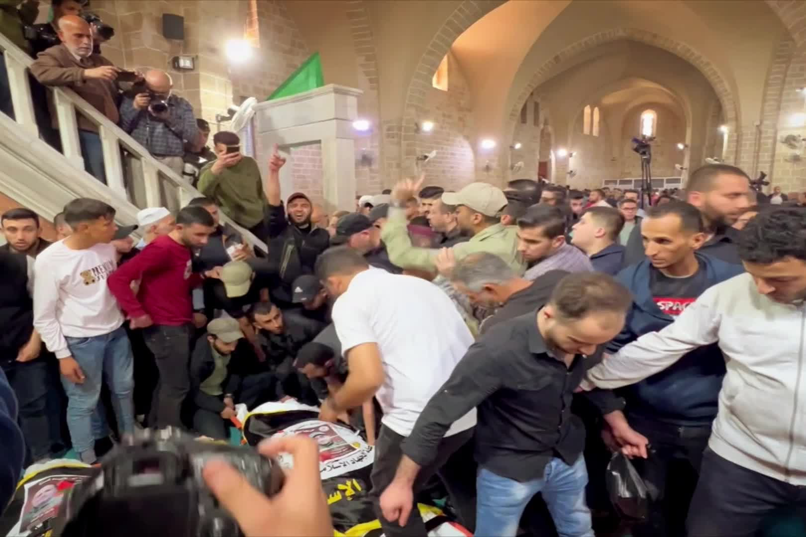 Funeral ceremony for 13 Palestinians killed in Israeli airstrikes over Gaza 