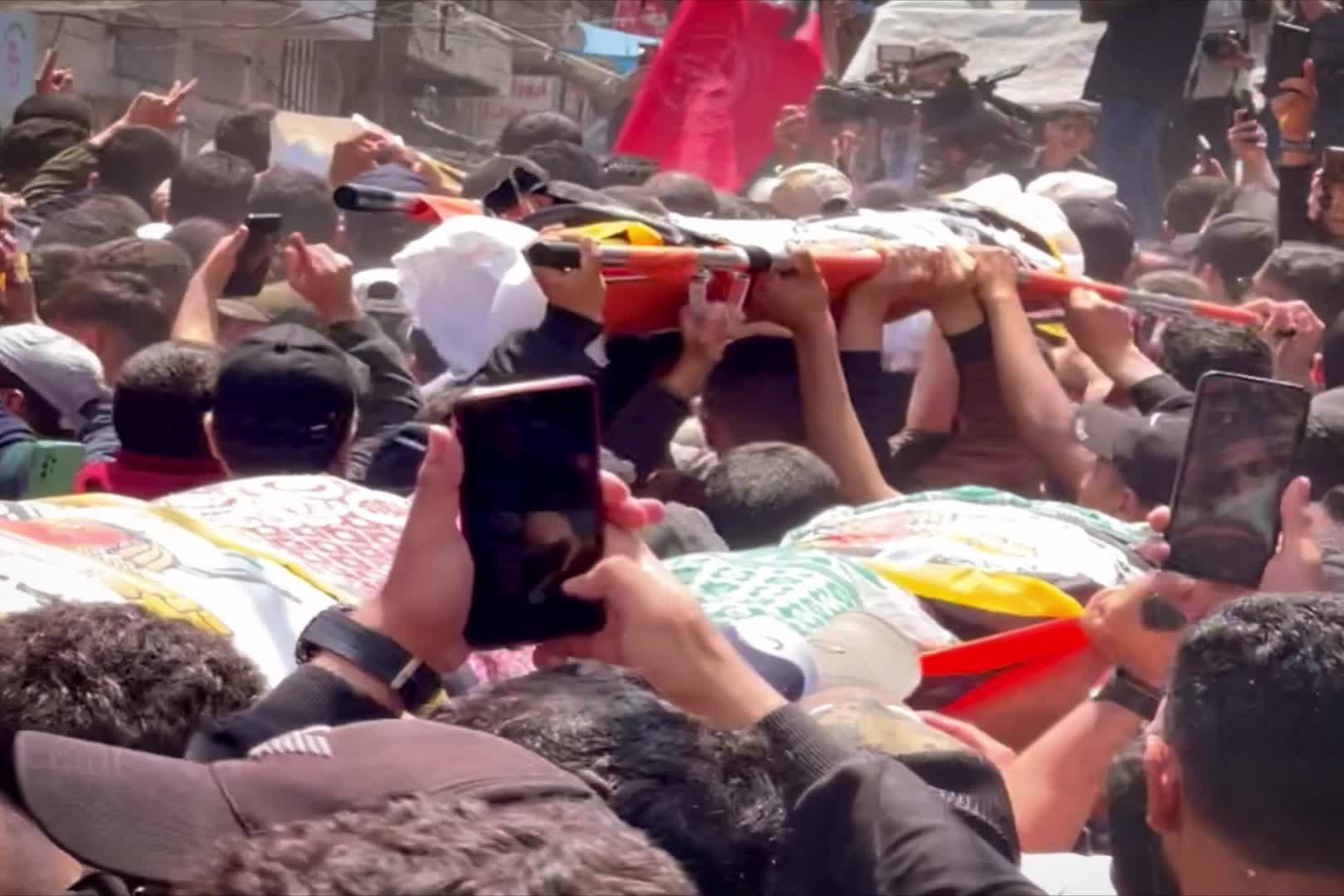 Funeral ceremony for 13 Palestinians killed in Israeli airstrikes over Gaza 