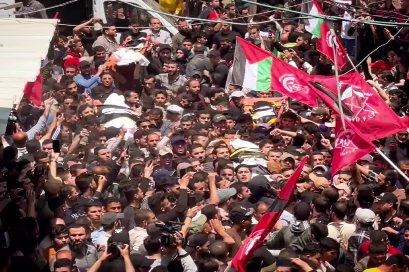 Funeral ceremony for 13 Palestinians killed in Israeli airstrikes over Gaza