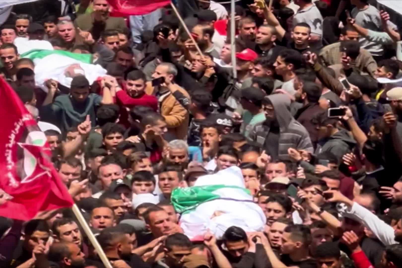 Funeral ceremony for 13 Palestinians killed in Israeli airstrikes over Gaza 