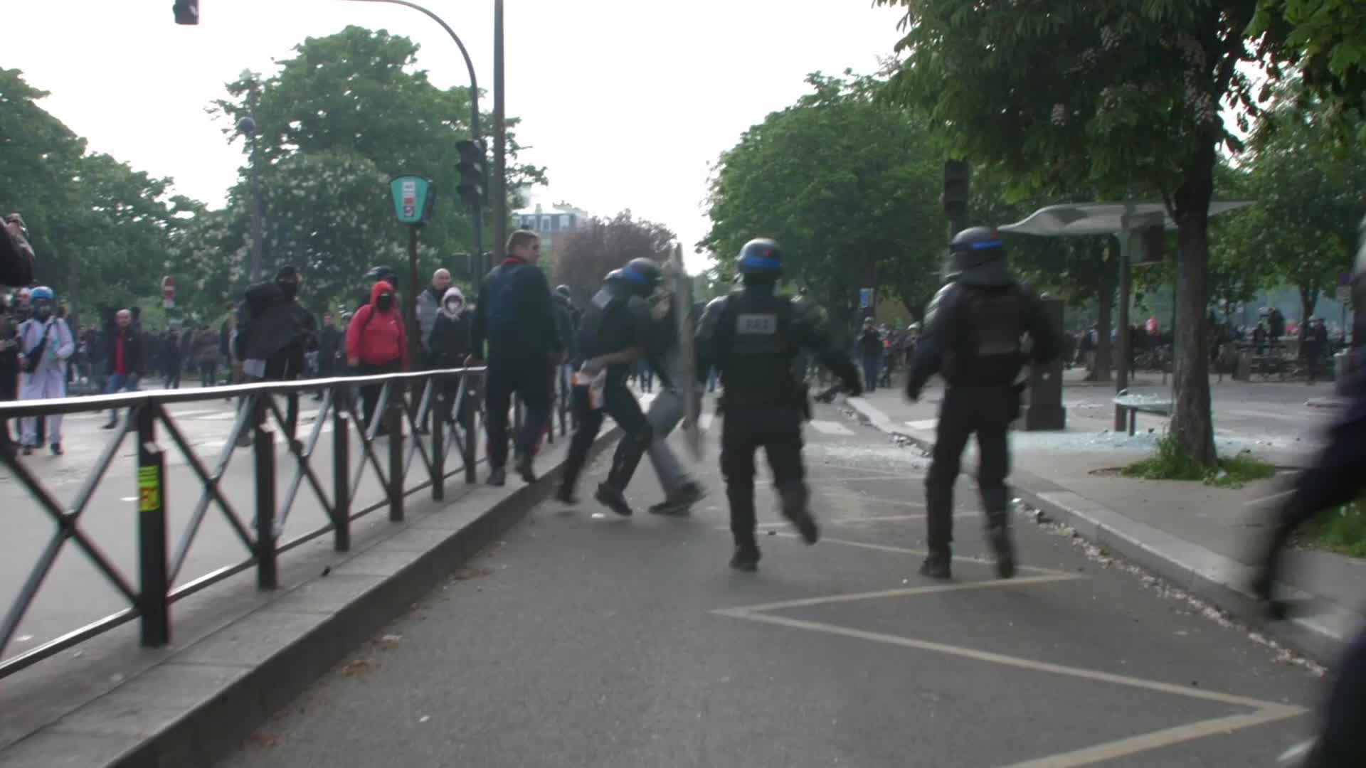 Clashes at the 1 May rally in Paris, France