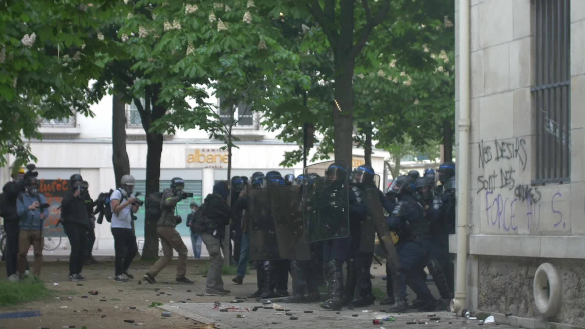 Clashes at the 1 May rally in Paris, France