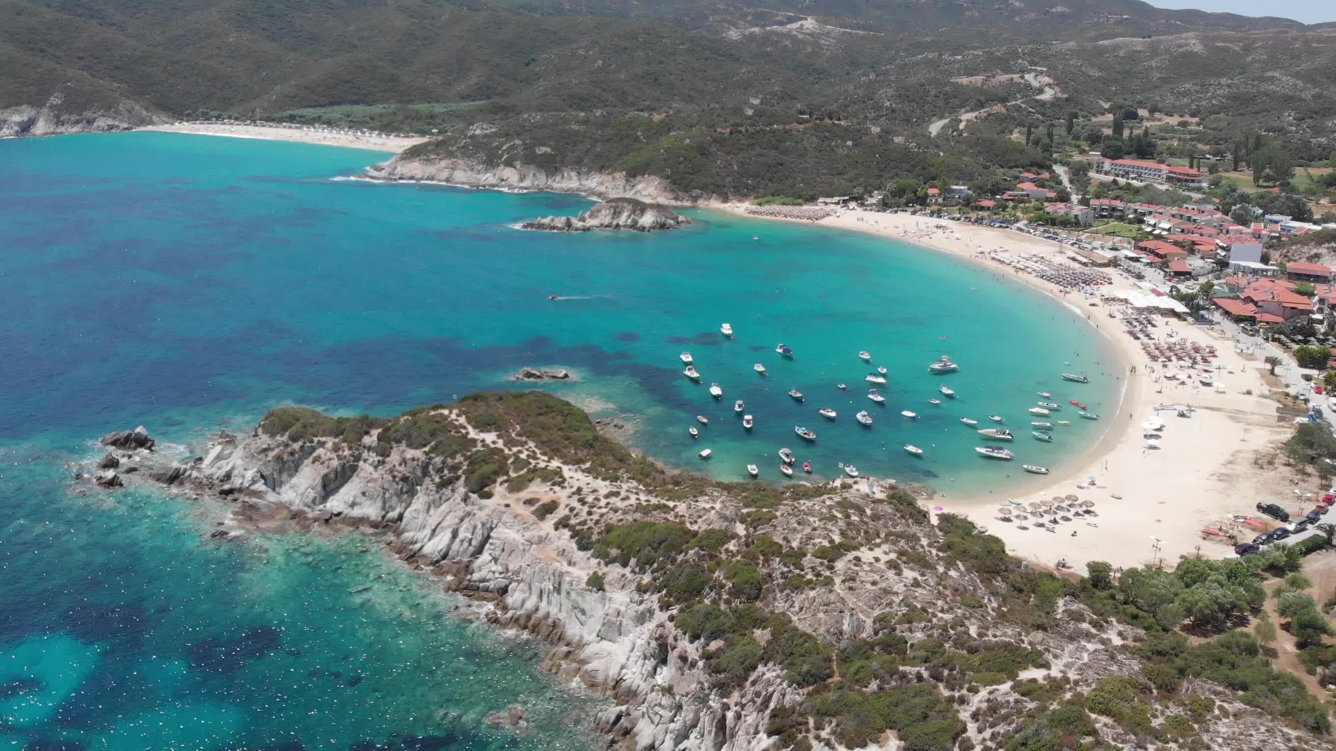 Kalamitsi beach in Greece from a drone