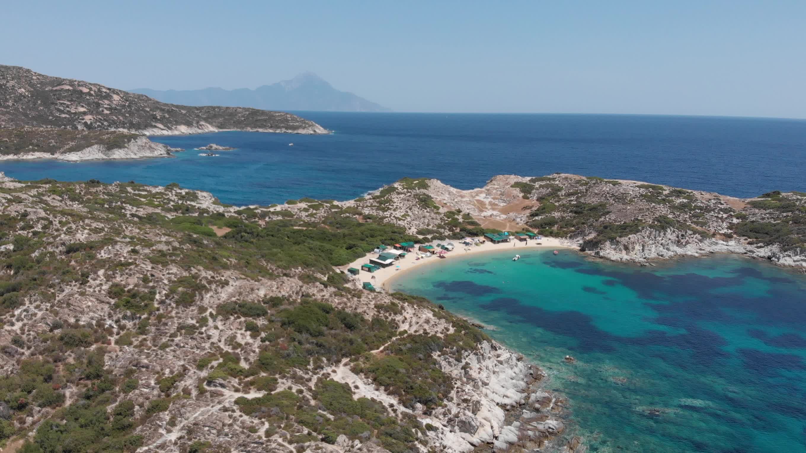 Kalamitsi beach in Greece from a drone