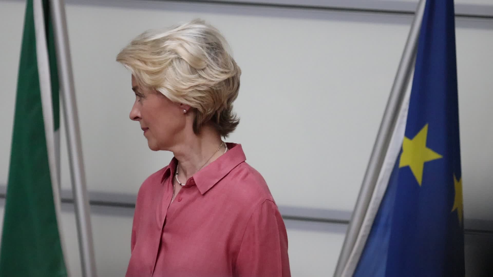 The press conference by Giorgia Meloni and Ursula von der Leyen after the helicopter overflight of the flooded areas in Emilia Romagna at Guglielmo Marconi airport in Bologna