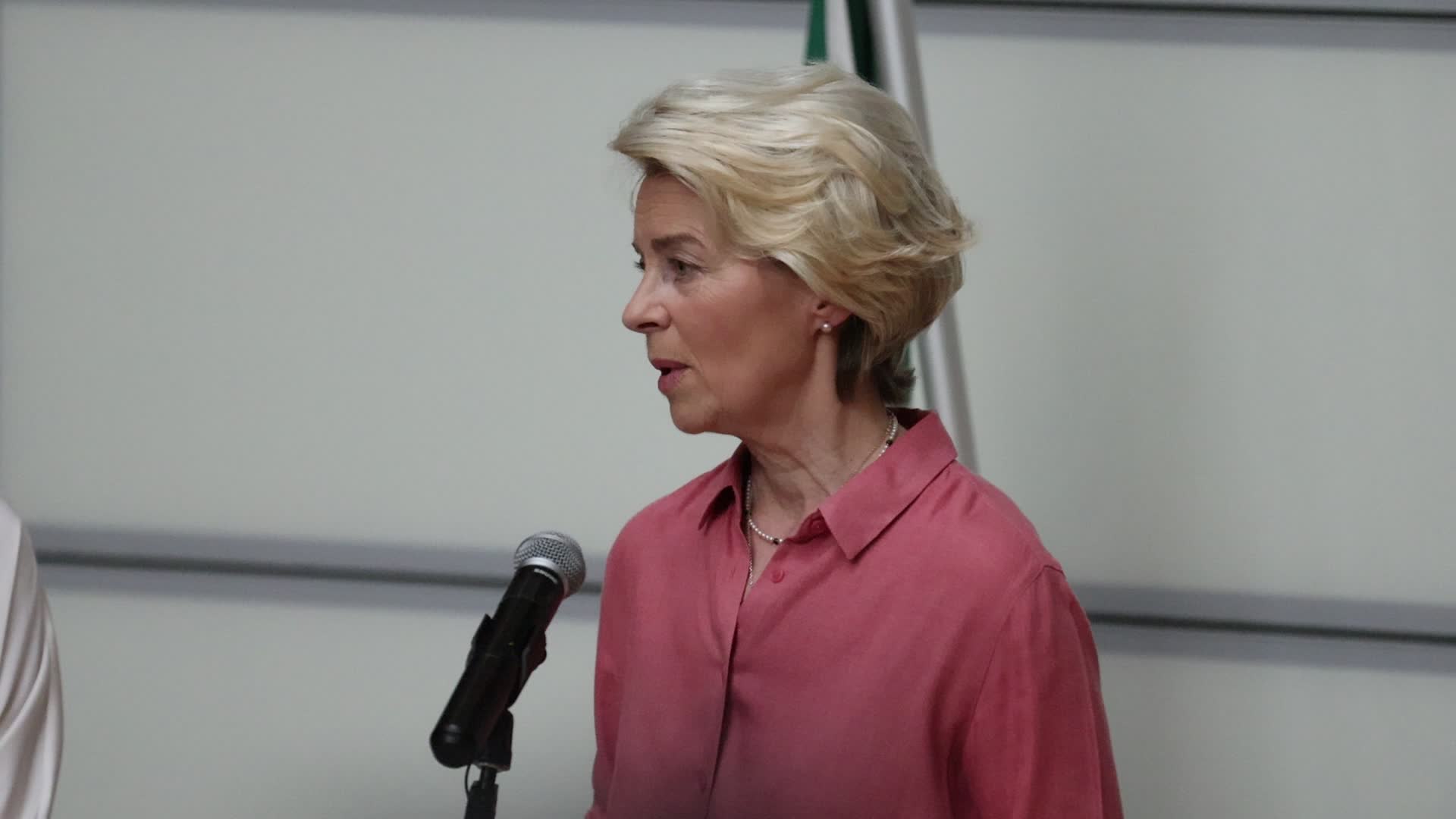 The press conference by Giorgia Meloni and Ursula von der Leyen after the helicopter overflight of the flooded areas in Emilia Romagna at Guglielmo Marconi airport in Bologna