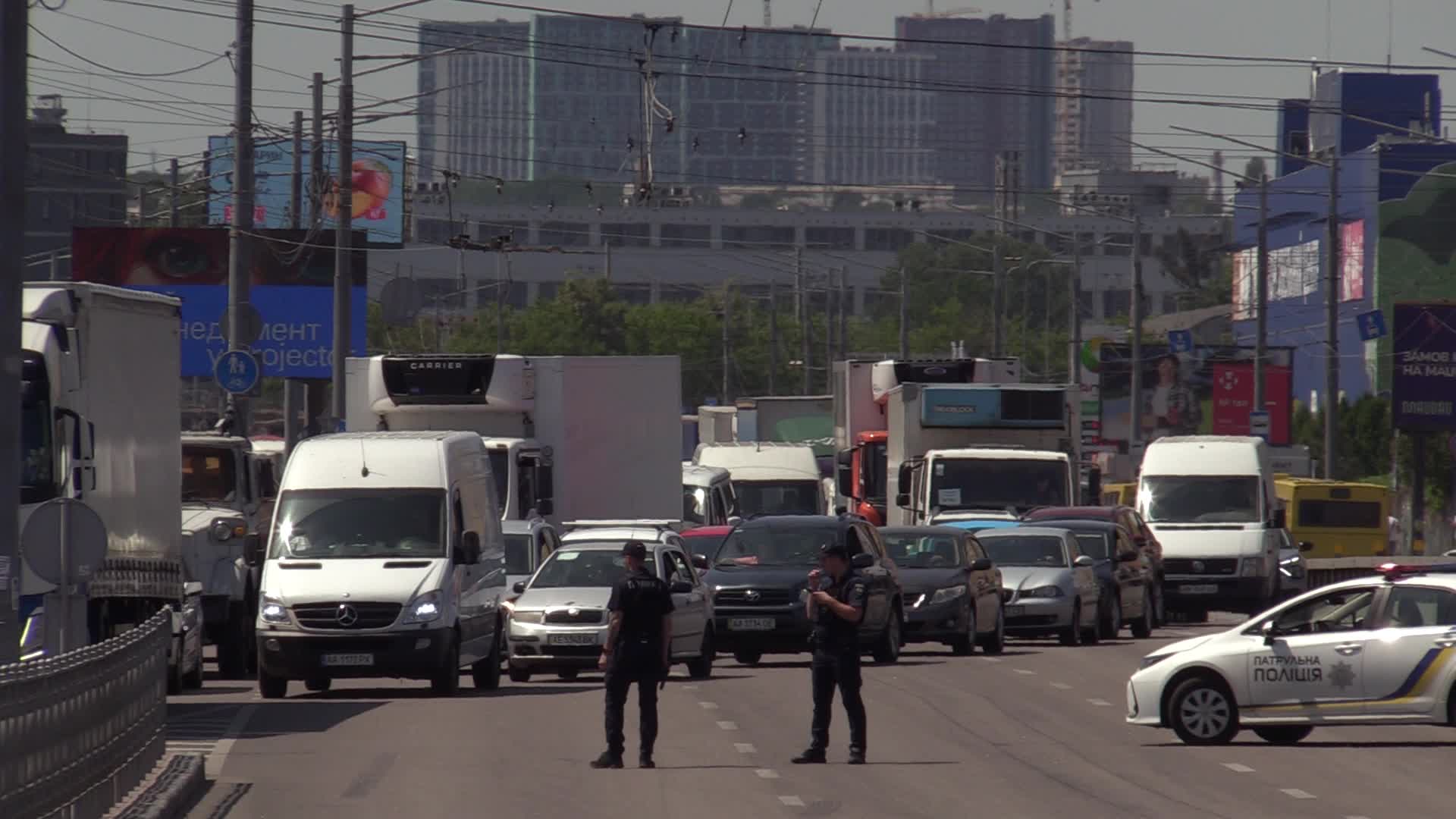A part of a missile landed on a street after a Russian missile strike in Kyiv