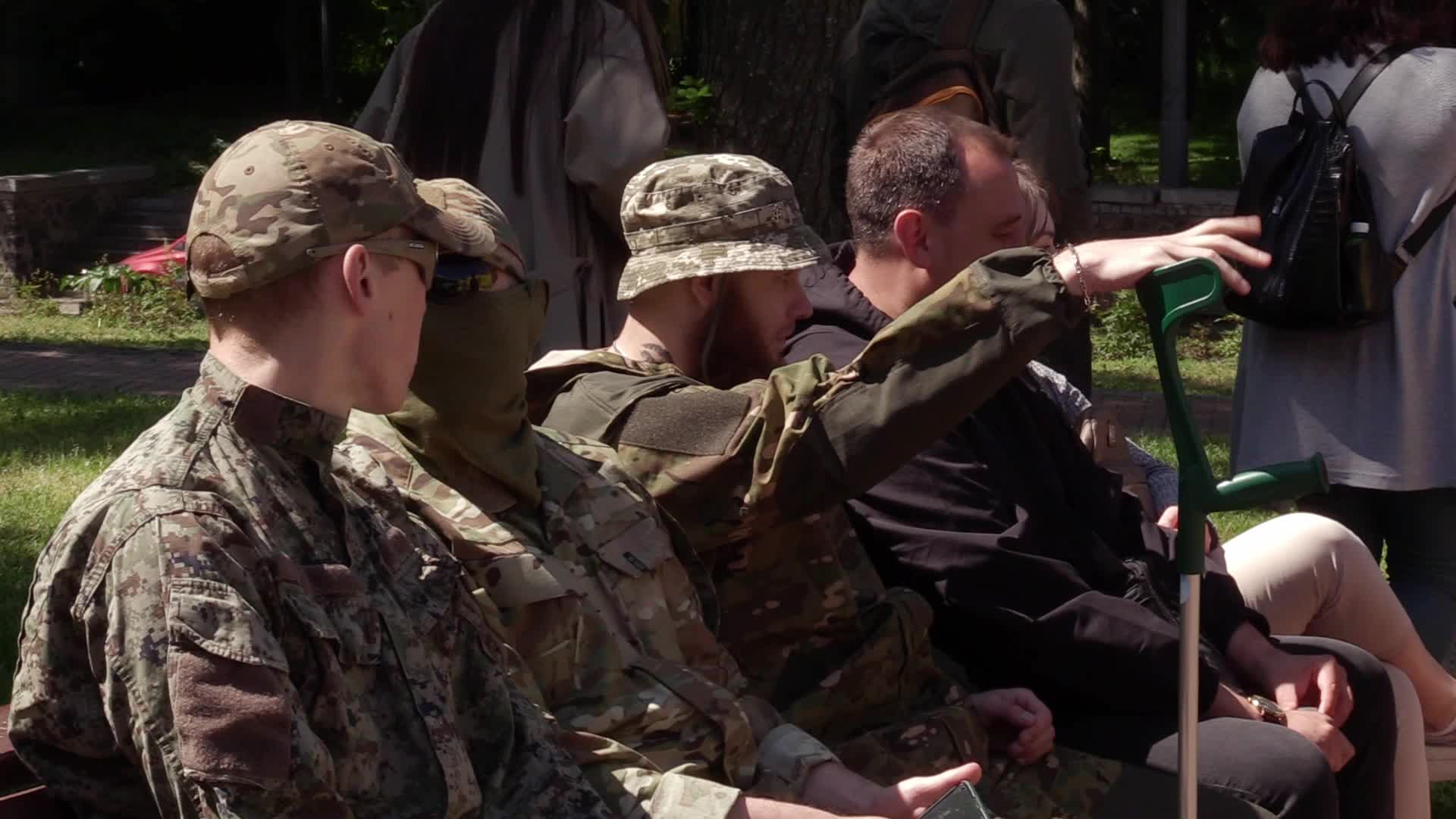 Fighters of Russian Volunteer Corps donate blood for Ukrainian Army in Kyiv, amid Russia's invasion of Ukraine.