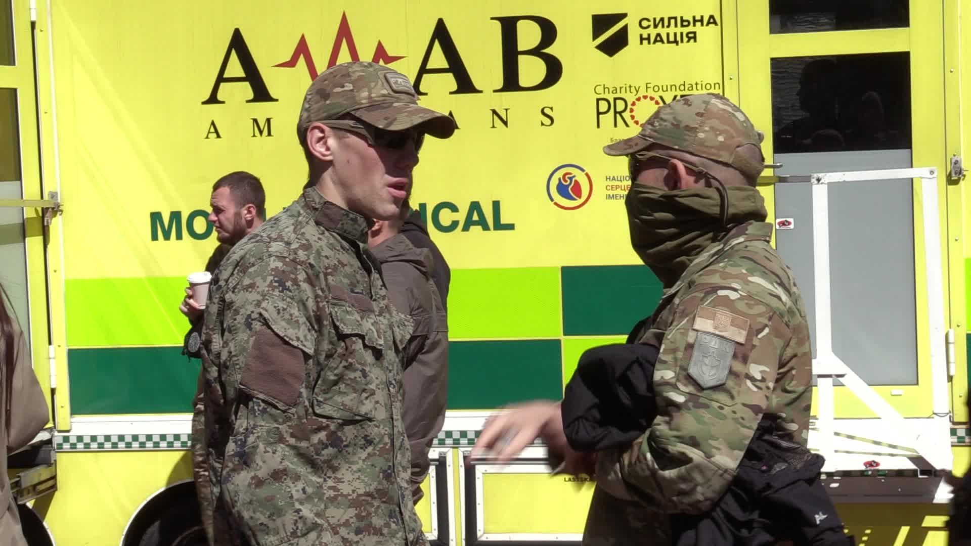 Fighters of Russian Volunteer Corps donate blood for Ukrainian Army in Kyiv, amid Russia's invasion of Ukraine.