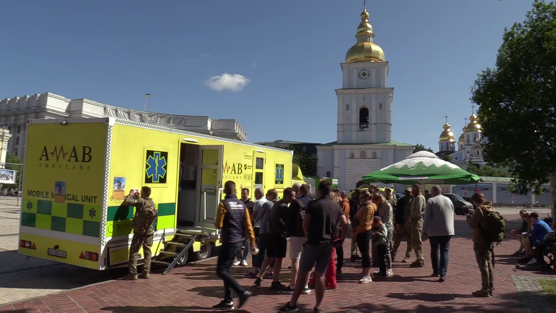 Fighters of Russian Volunteer Corps donate blood for Ukrainian Army in Kyiv, amid Russia's invasion of Ukraine.