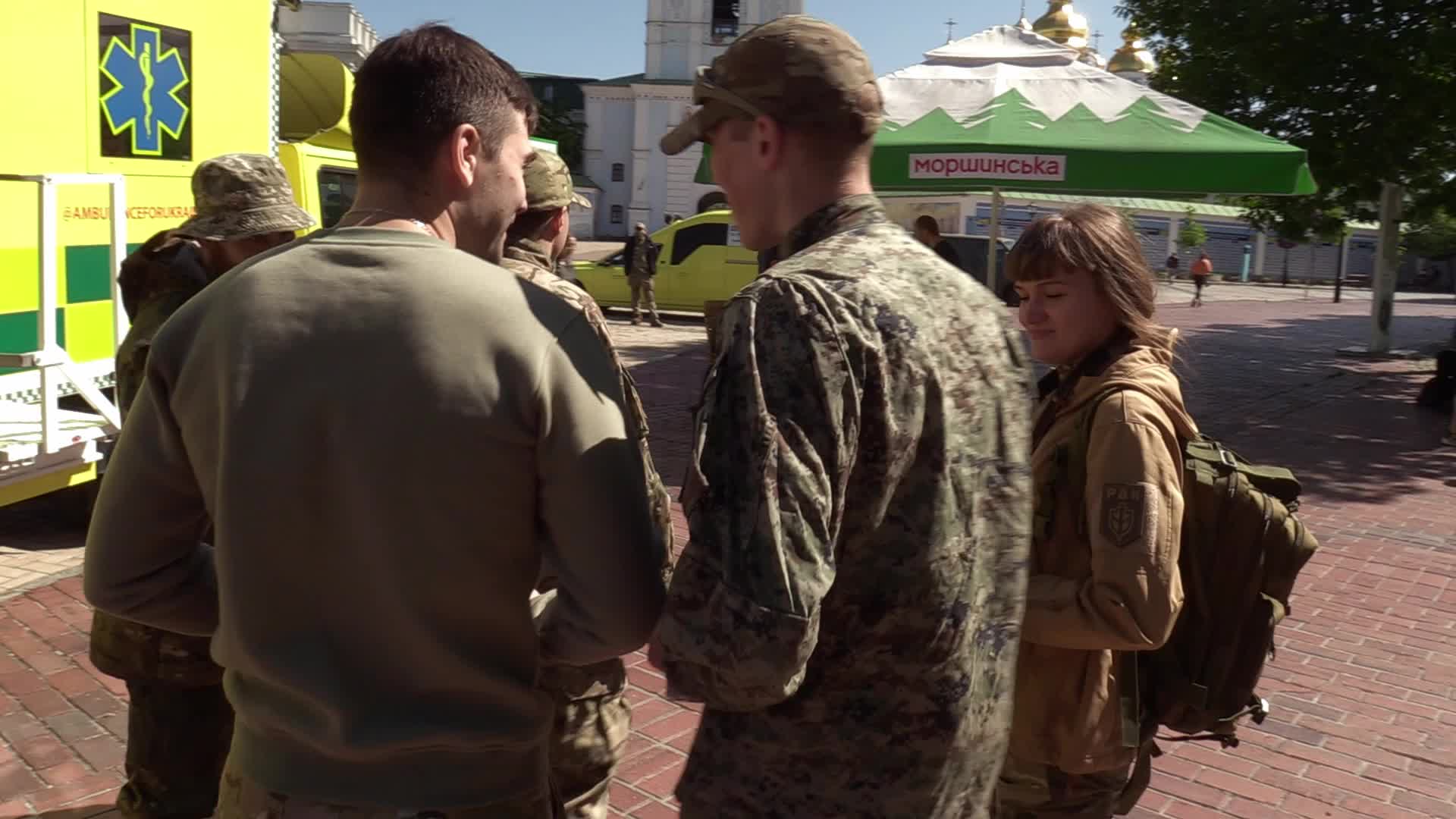 Fighters of Russian Volunteer Corps donate blood for Ukrainian Army in Kyiv, amid Russia's invasion of Ukraine.