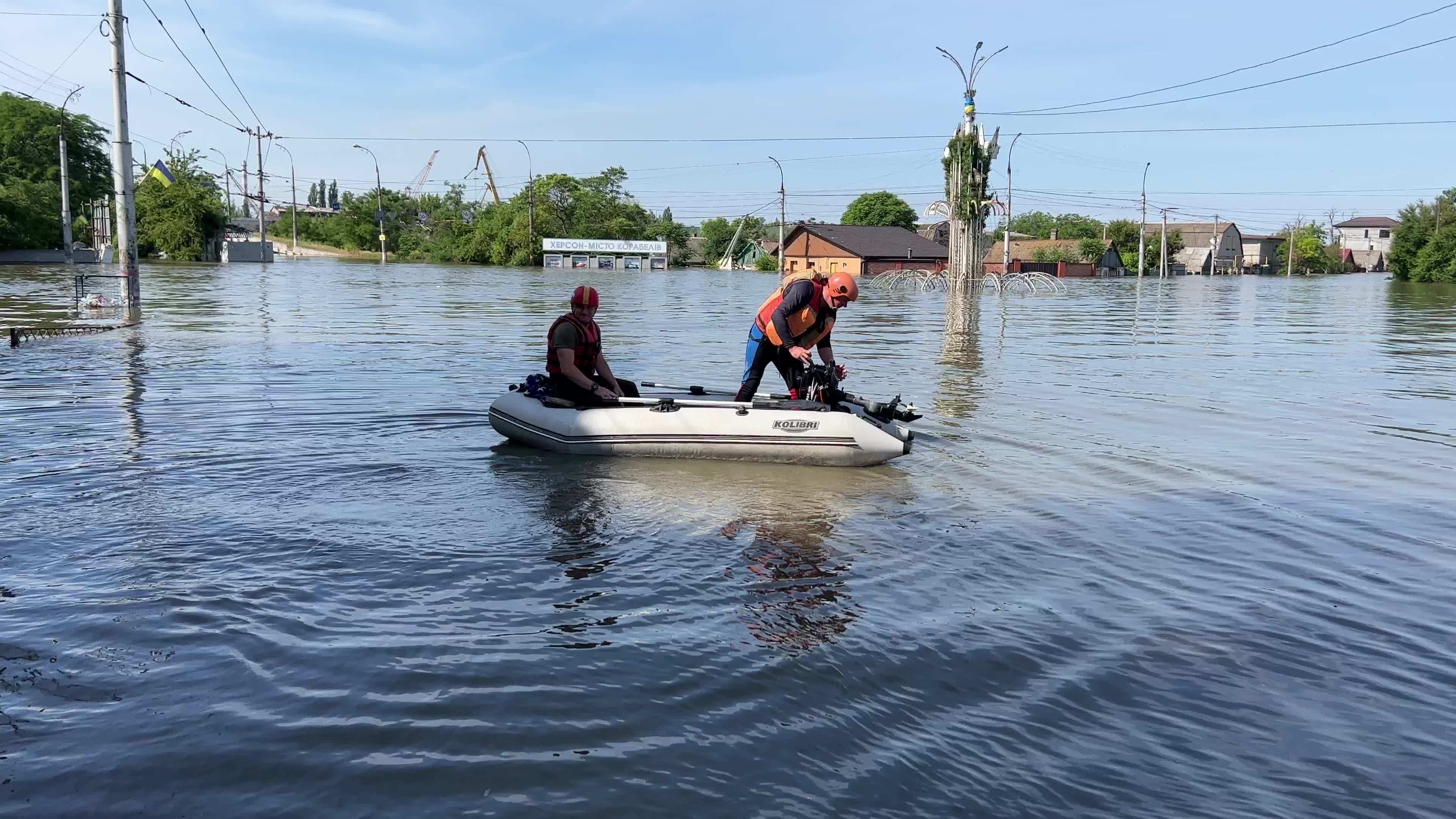 evacuated from a flooded area after the Russian military blew up a dam in Nova Kakhovka in Kherson