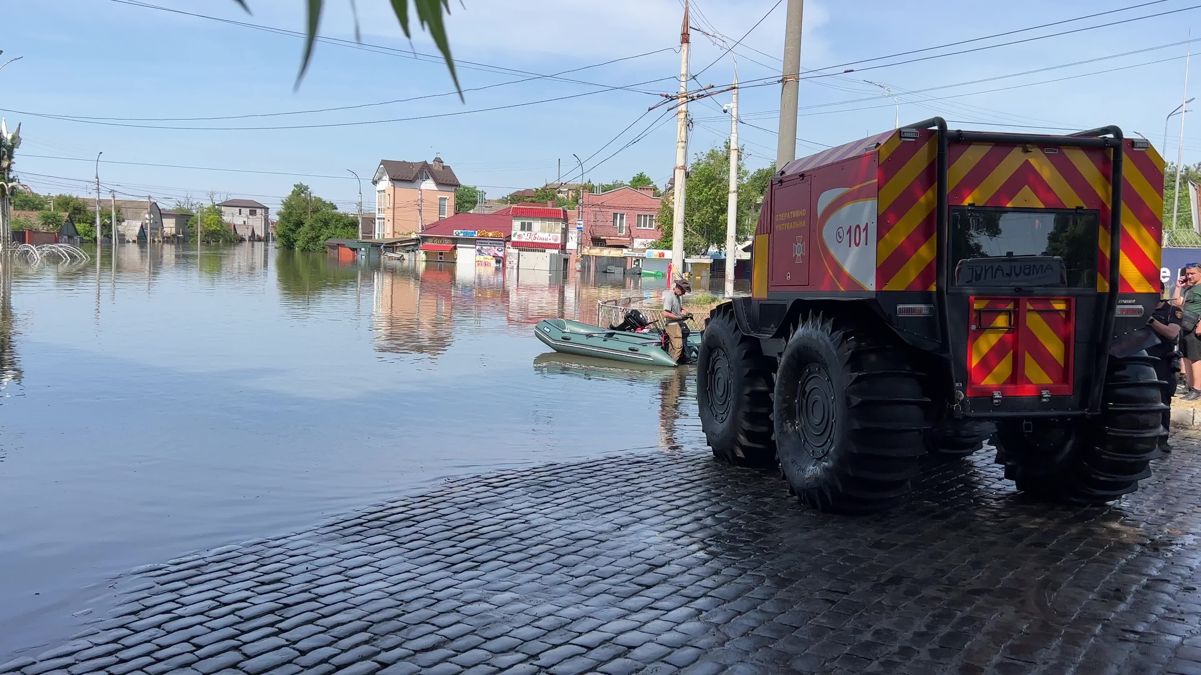 evacuated from a flooded area after the Russian military blew up a dam in Nova Kakhovka in Kherson