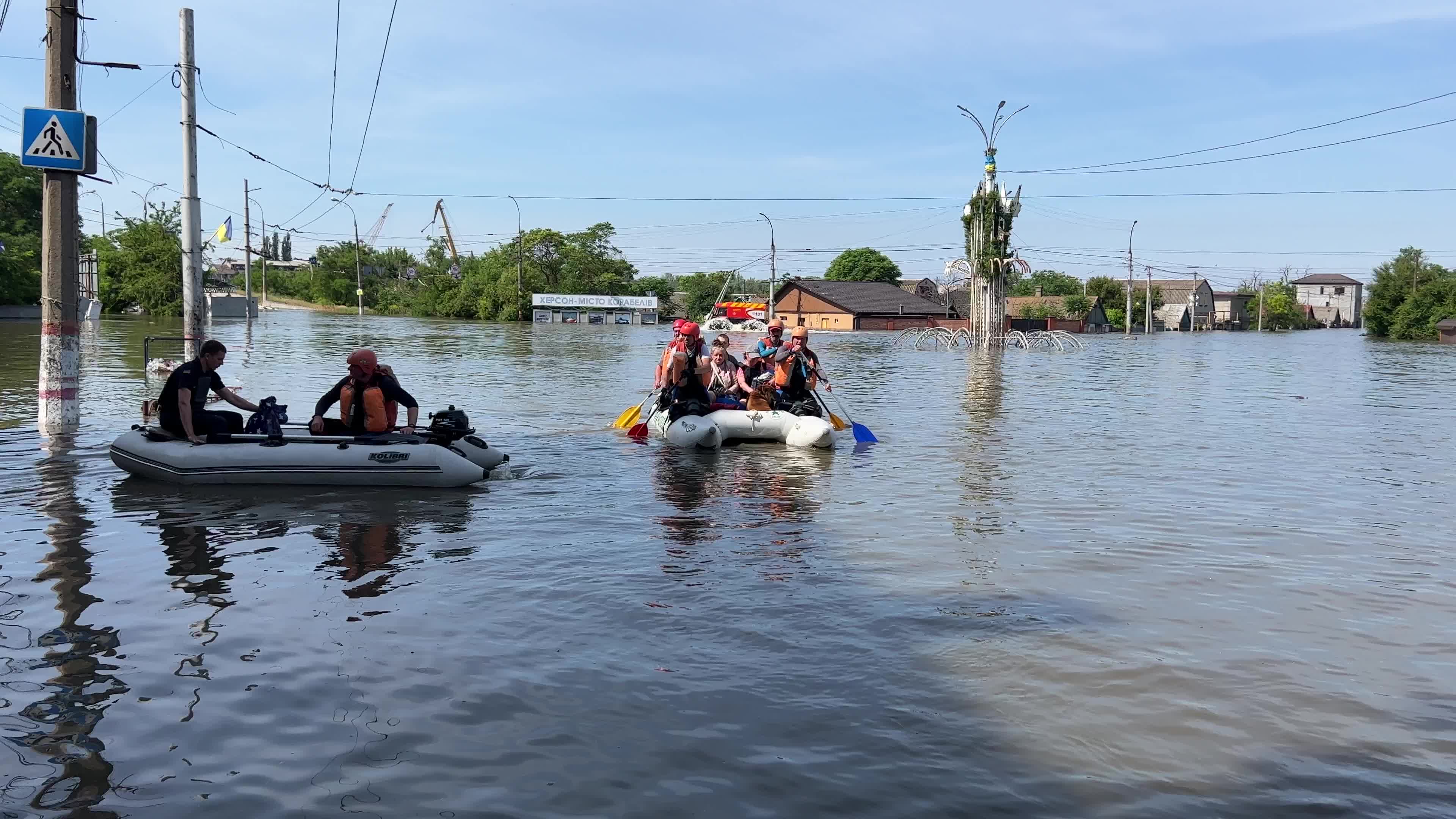 evacuated from a flooded area after the Russian military blew up a dam in Nova Kakhovka in Kherson