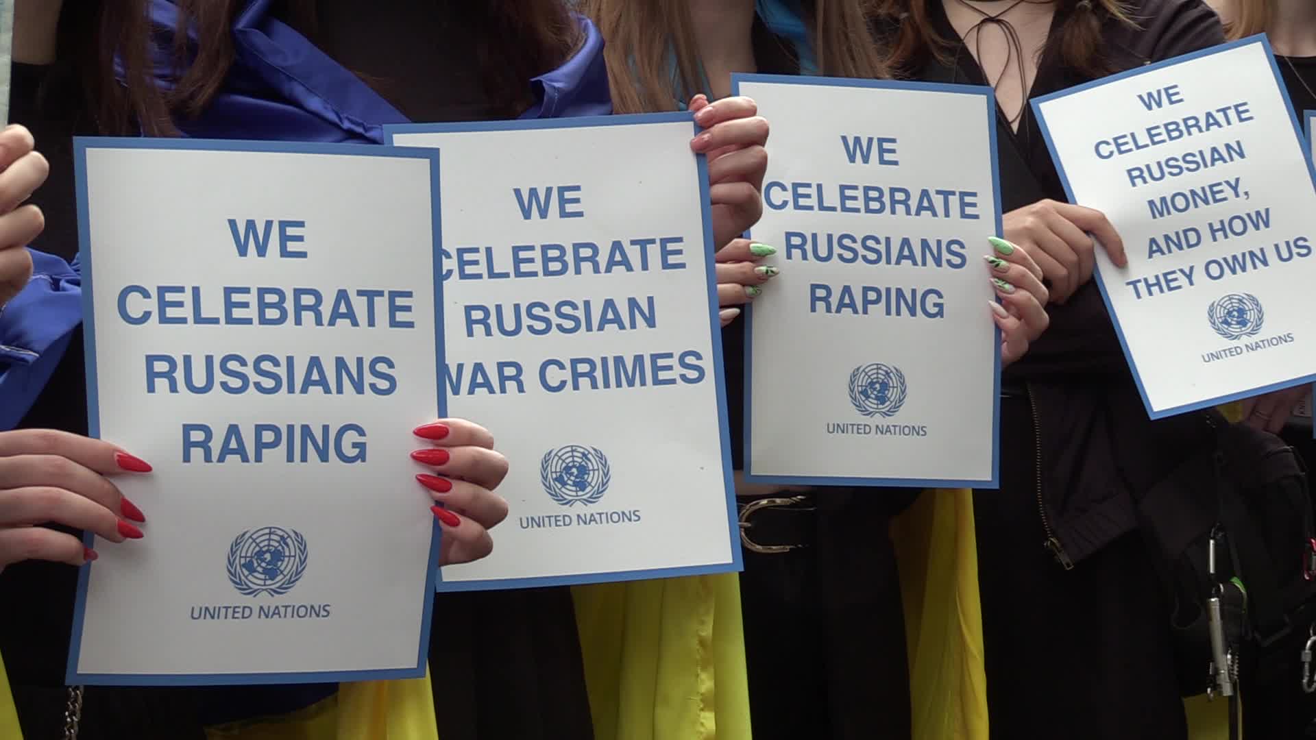 A rally in front of the United Nations mission in Kyiv, amid Russia's invasion of Ukraine.