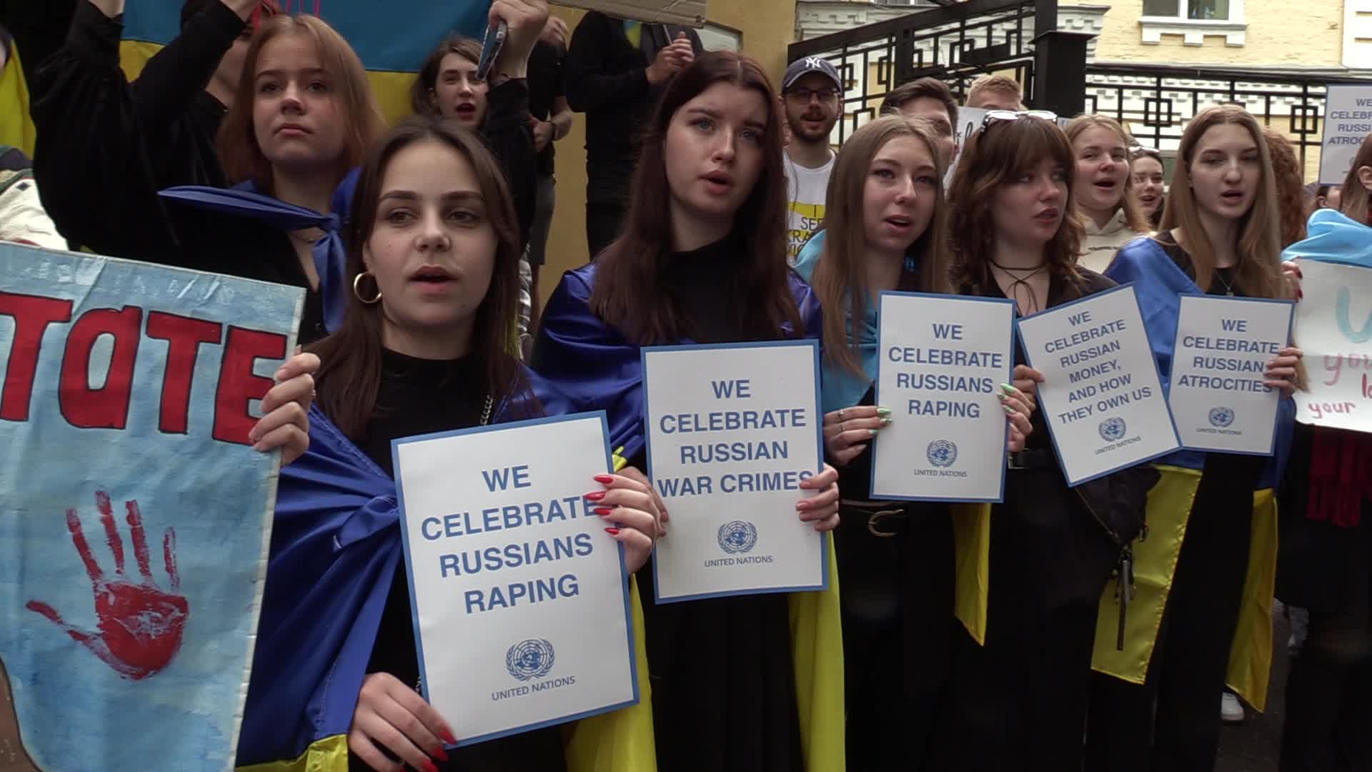 A rally in front of the United Nations mission in Kyiv, amid Russia's invasion of Ukraine.
