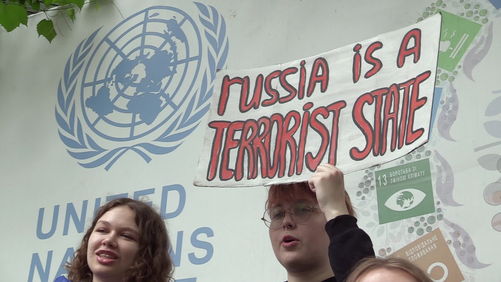 A rally in front of the United Nations mission in Kyiv, amid Russia's invasion of Ukraine.