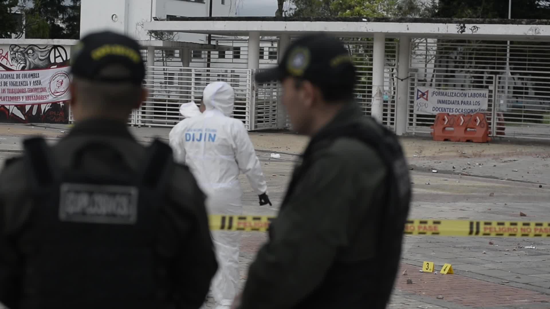 Forensic Police Recover Evidence After Two Police Officers Hit by Explosive During Clashes
