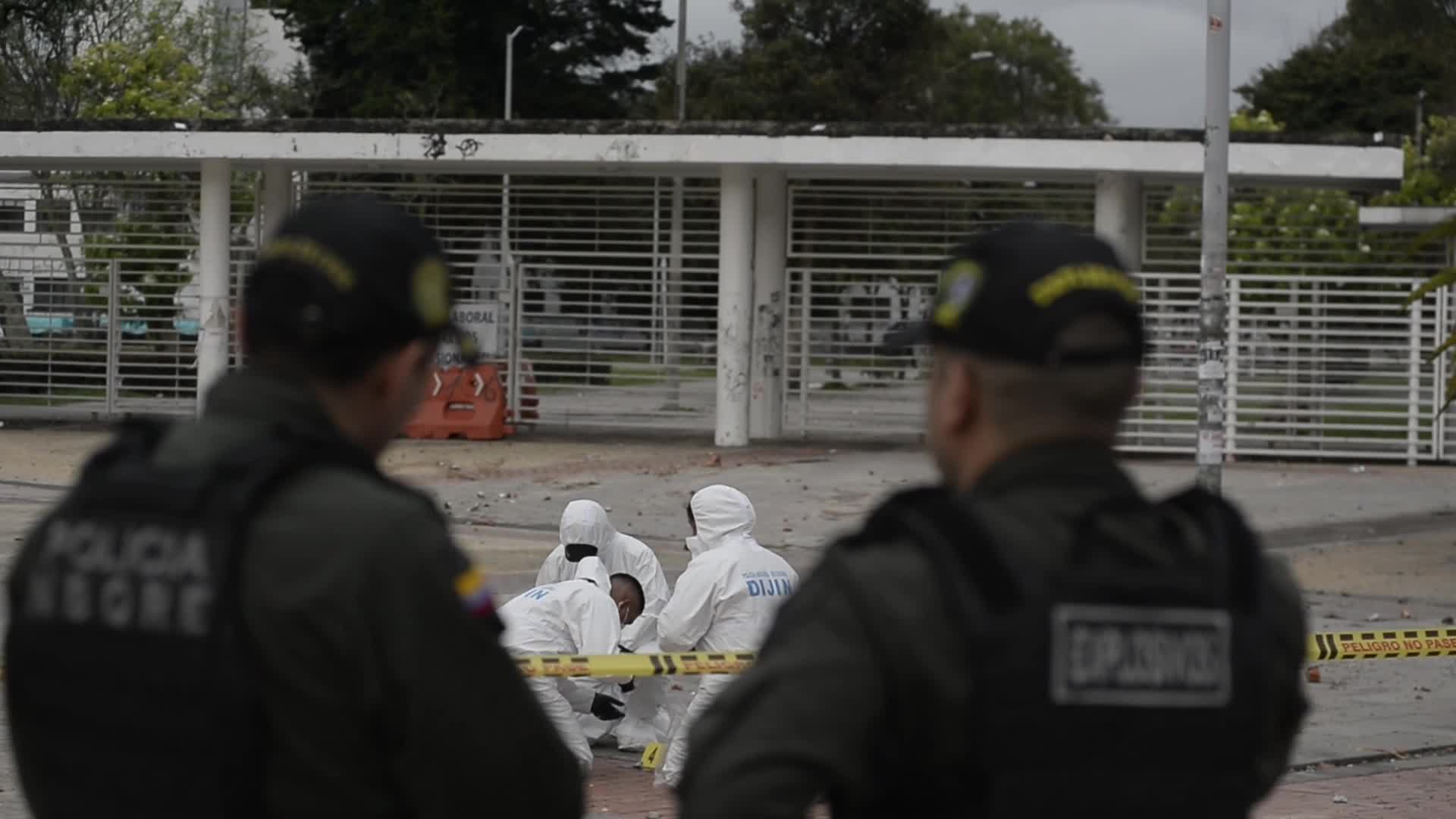 Forensic Police Recover Evidence After Two Police Officers Hit by Explosive During Clashes