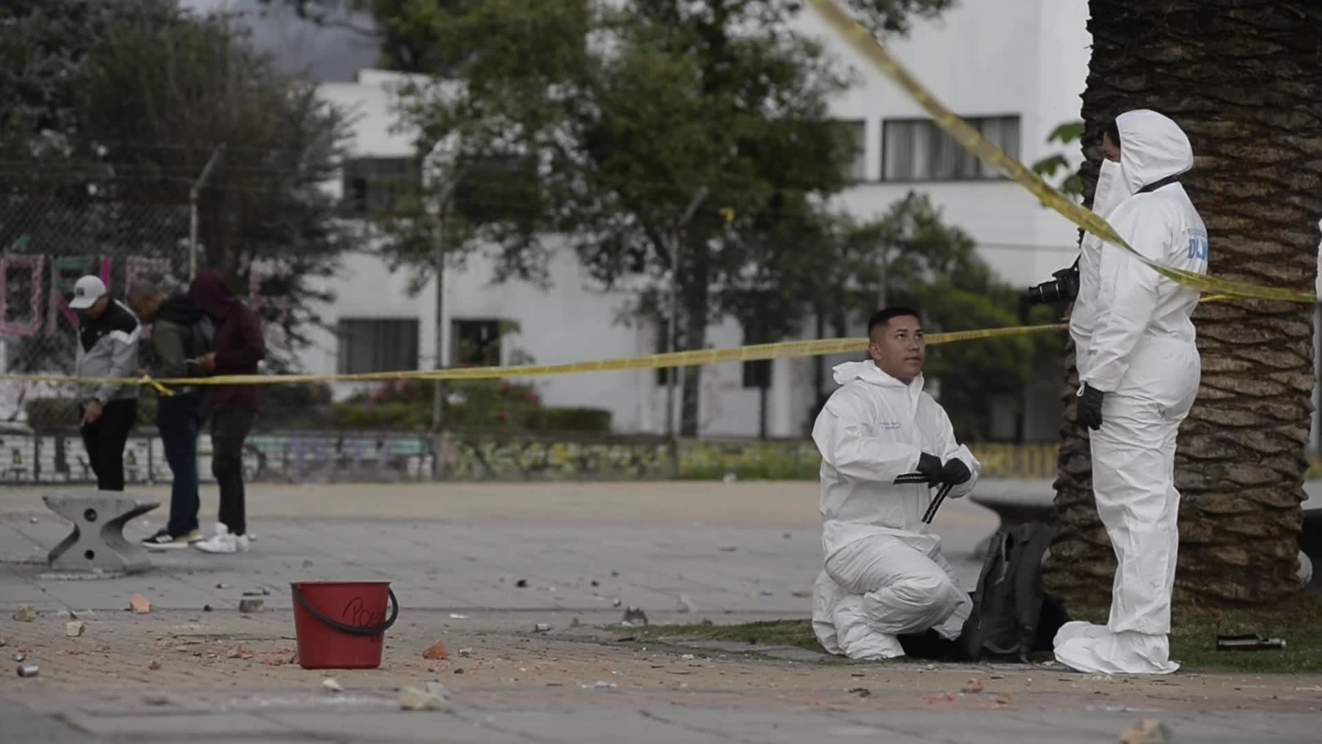 Forensic Police Recover Evidence After Two Police Officers Hit by Explosive During Clashes