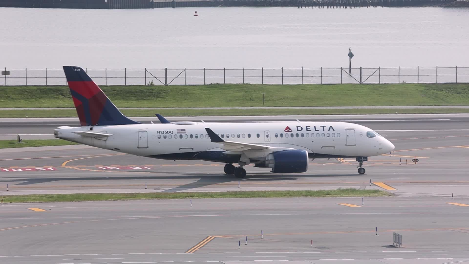Delta Air Lines Airbus A220 in LaGuardia airport in New York