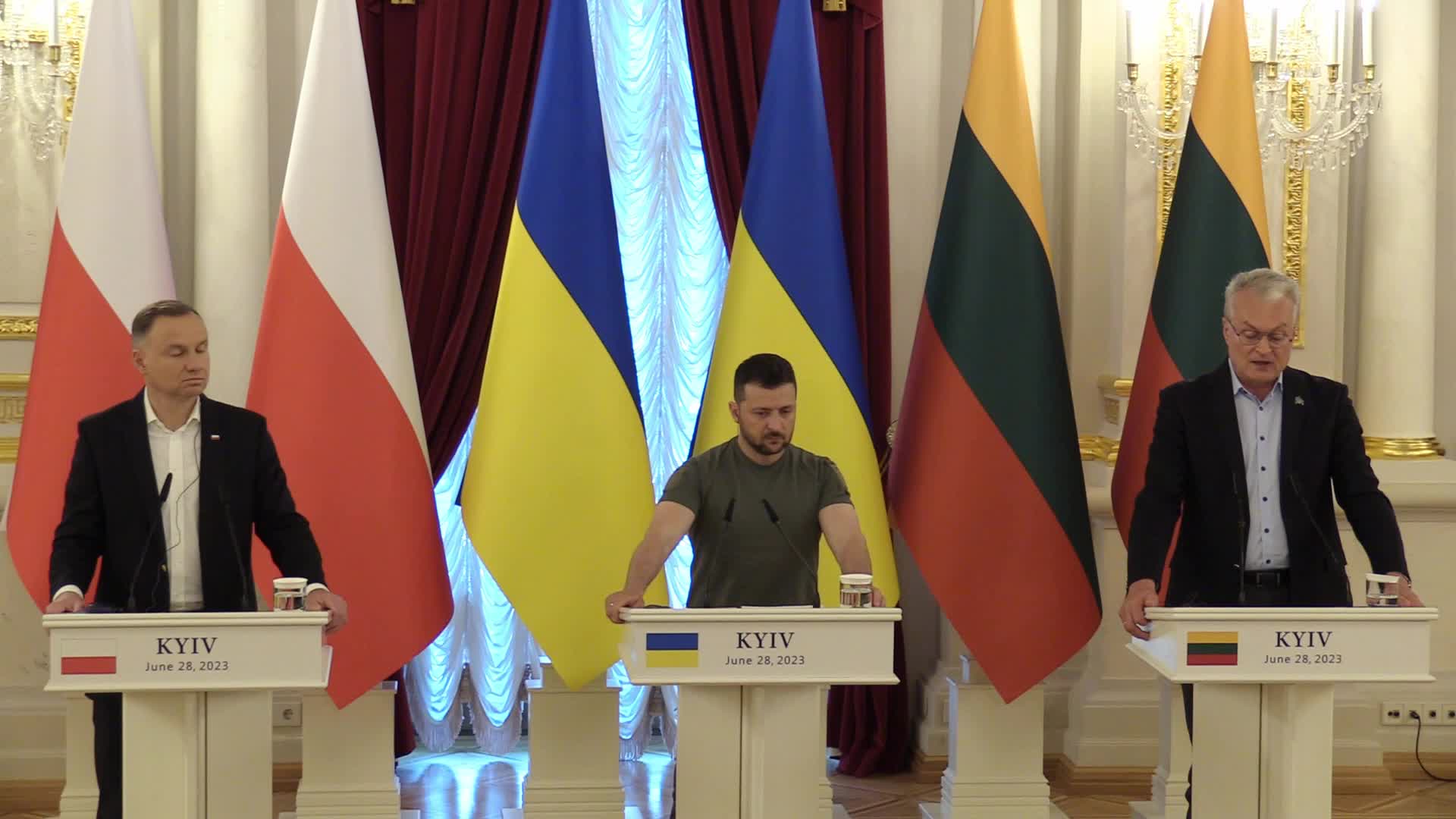 Polish,Lithuanian and Ukrainian Presidents give a joint press-conference in Kyiv, amid Russia's invasion of Ukraine.